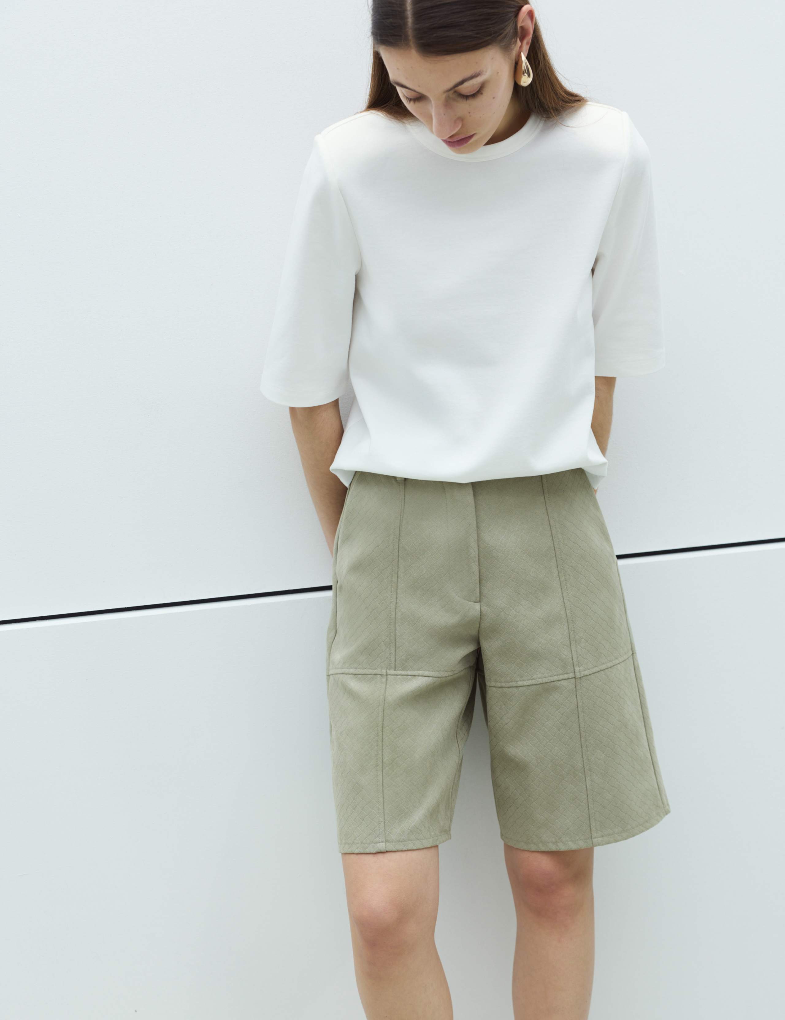 Faux Suede Weave Effect Longline Shorts 1 of 5