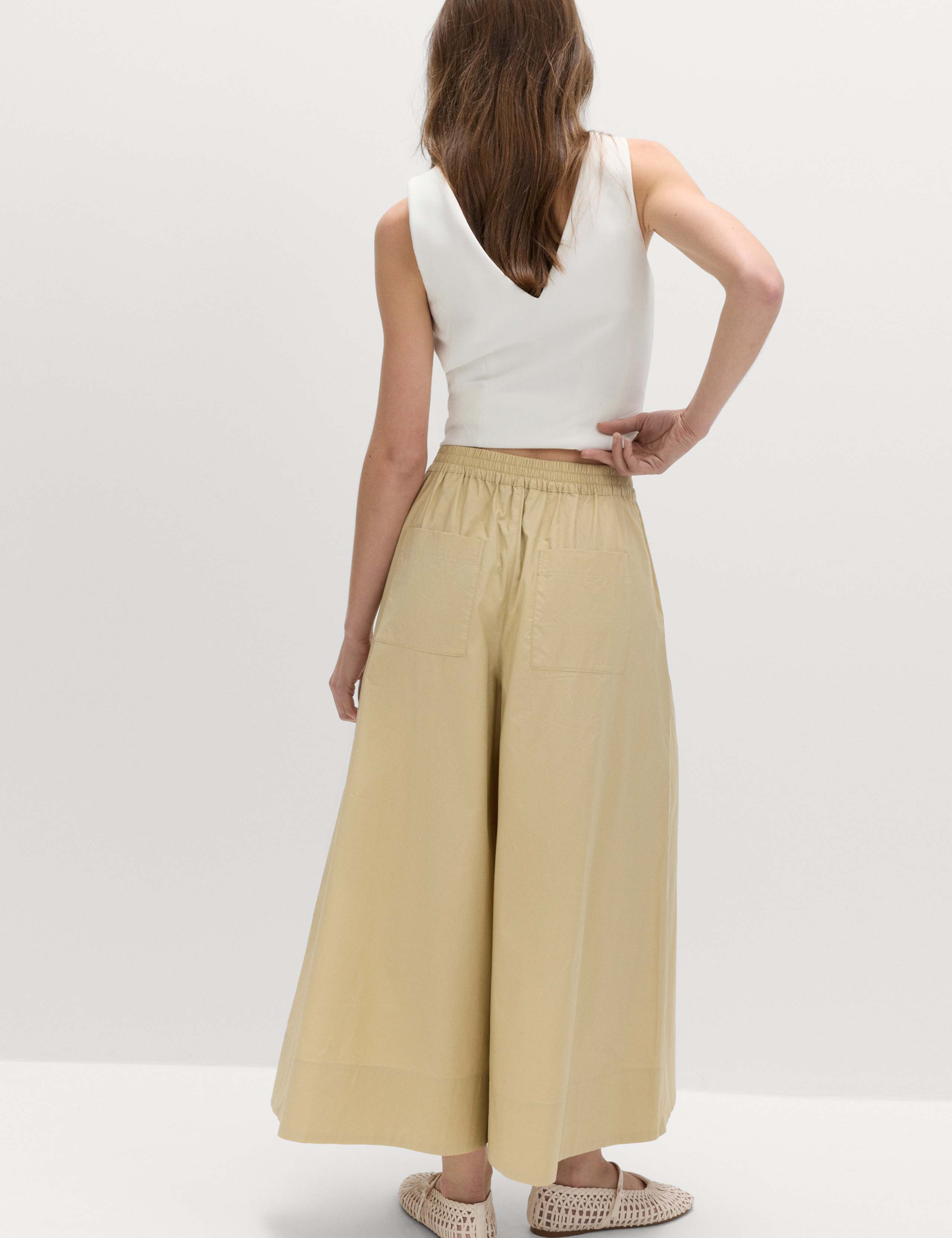 Pure Cotton Cropped Palazzo Trousers 3 of 7