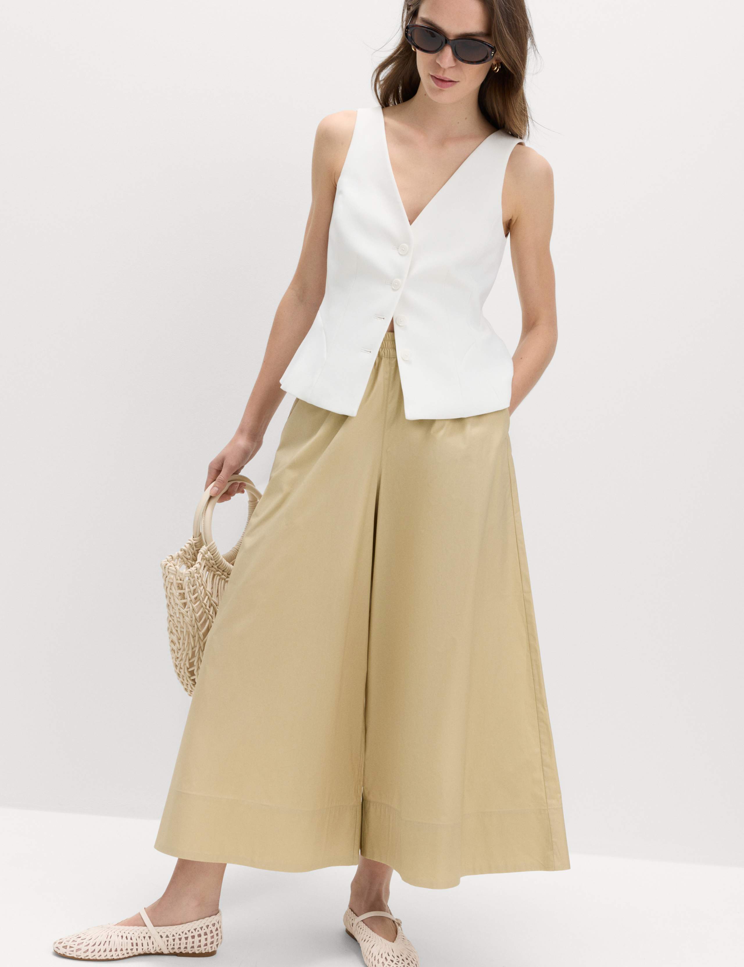 Pure Cotton Cropped Palazzo Trousers 5 of 7