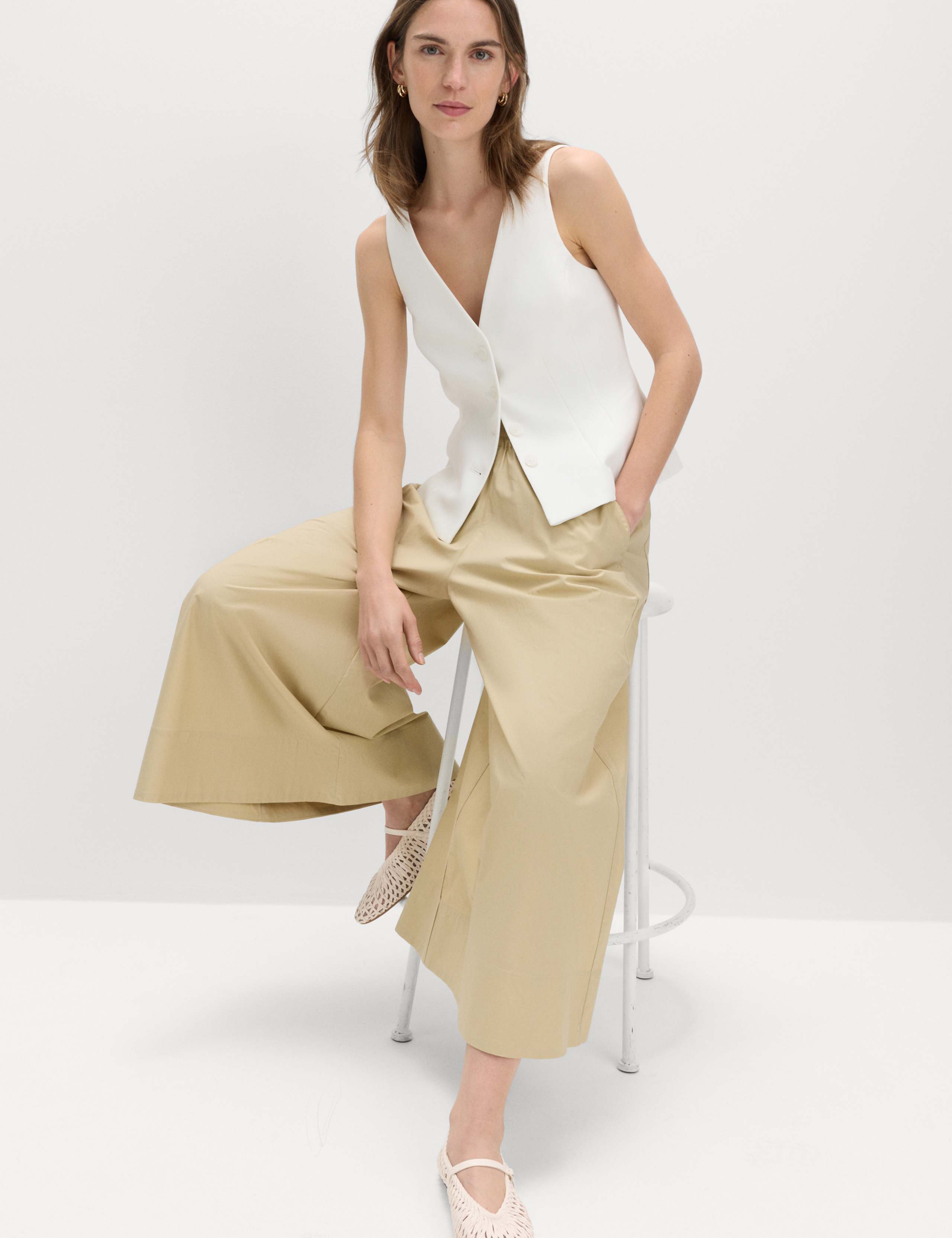 Pure Cotton Cropped Palazzo Trousers 6 of 7