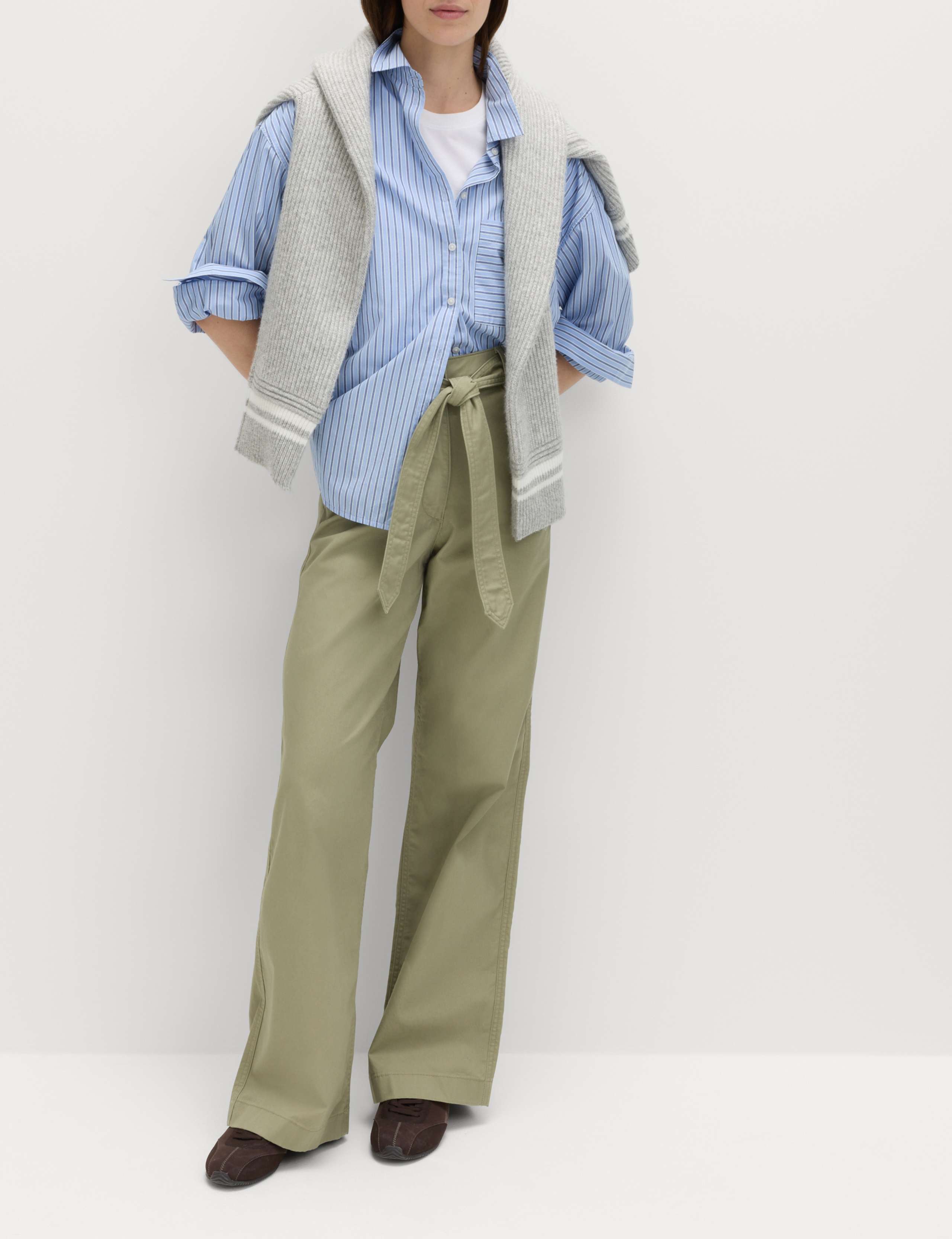 Pure Cotton Belted Straight Leg Trousers 3 of 6