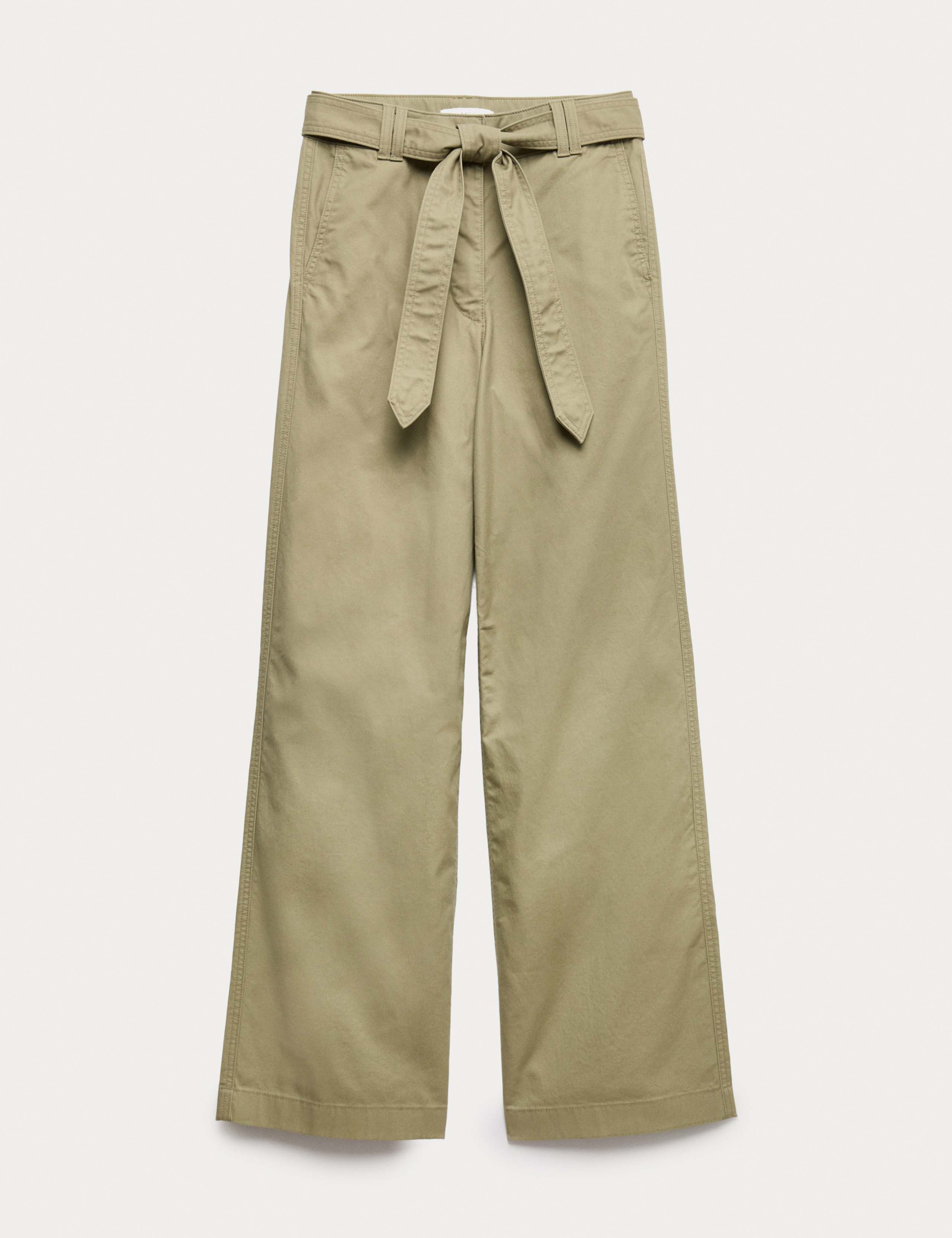 Pure Cotton Belted Straight Leg Trousers 2 of 6