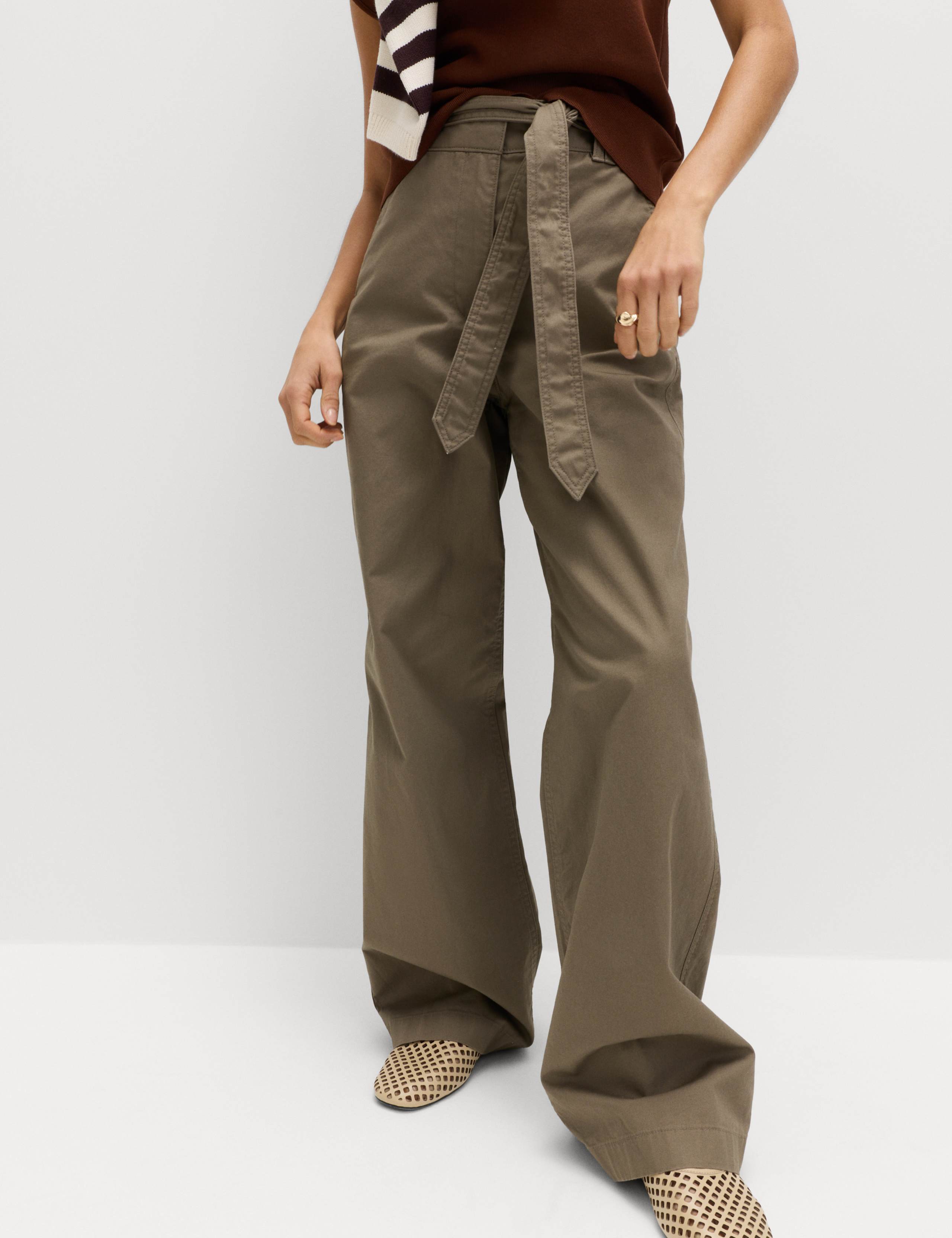 Pure Cotton Belted Straight Leg Trousers 1 of 6