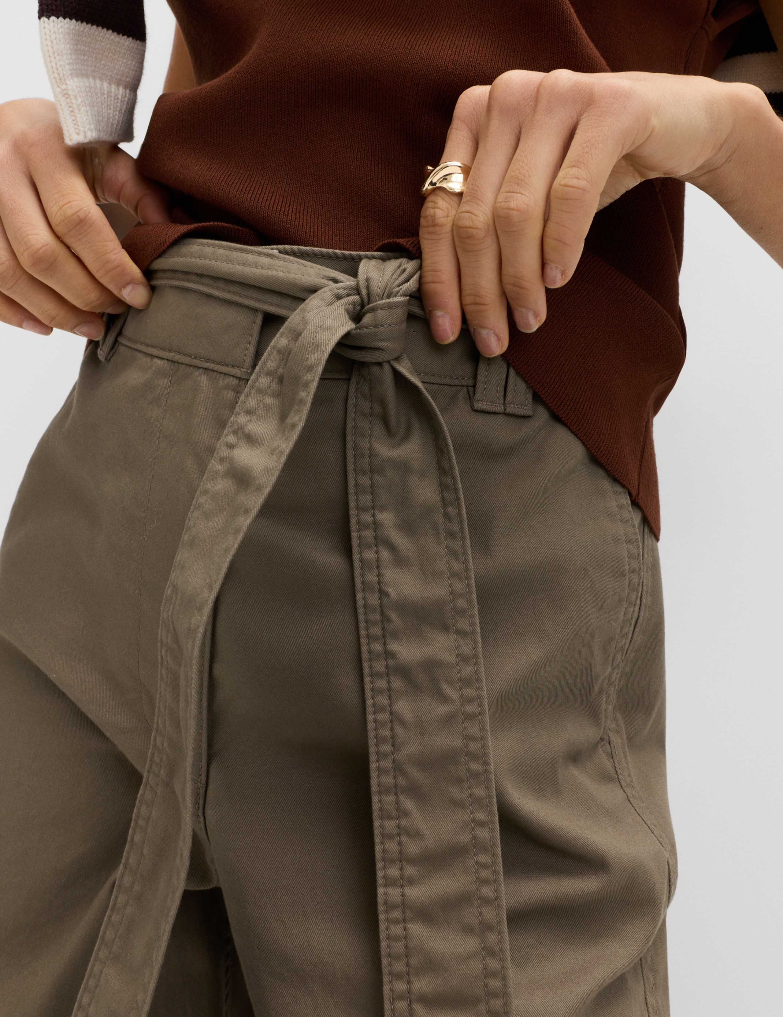 Pure Cotton Belted Straight Leg Trousers 4 of 6