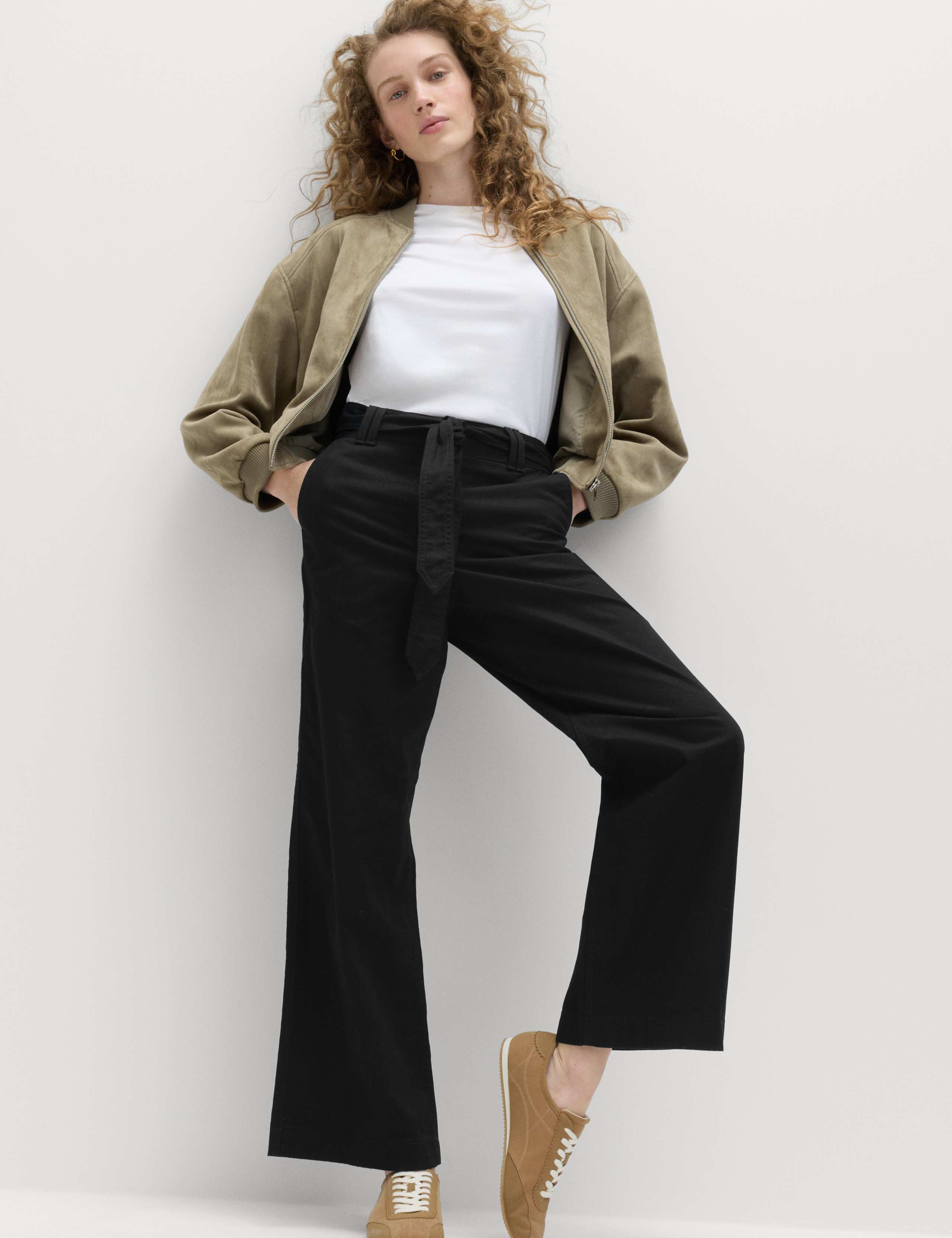 Pure Cotton Belted Straight Leg Trousers 1 of 6