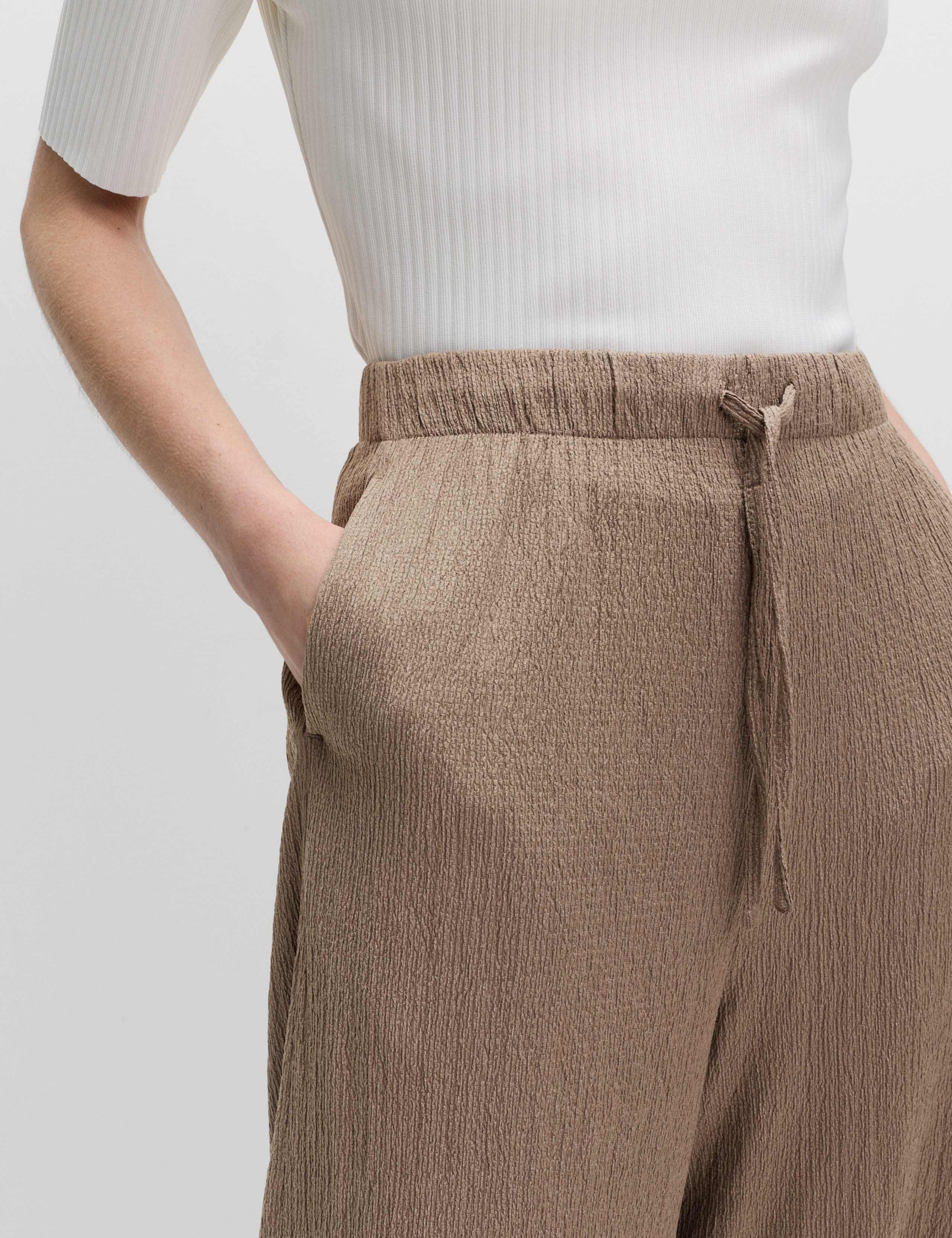 Textured Elasticated Waist Carrot Leg Trousers 3 of 5