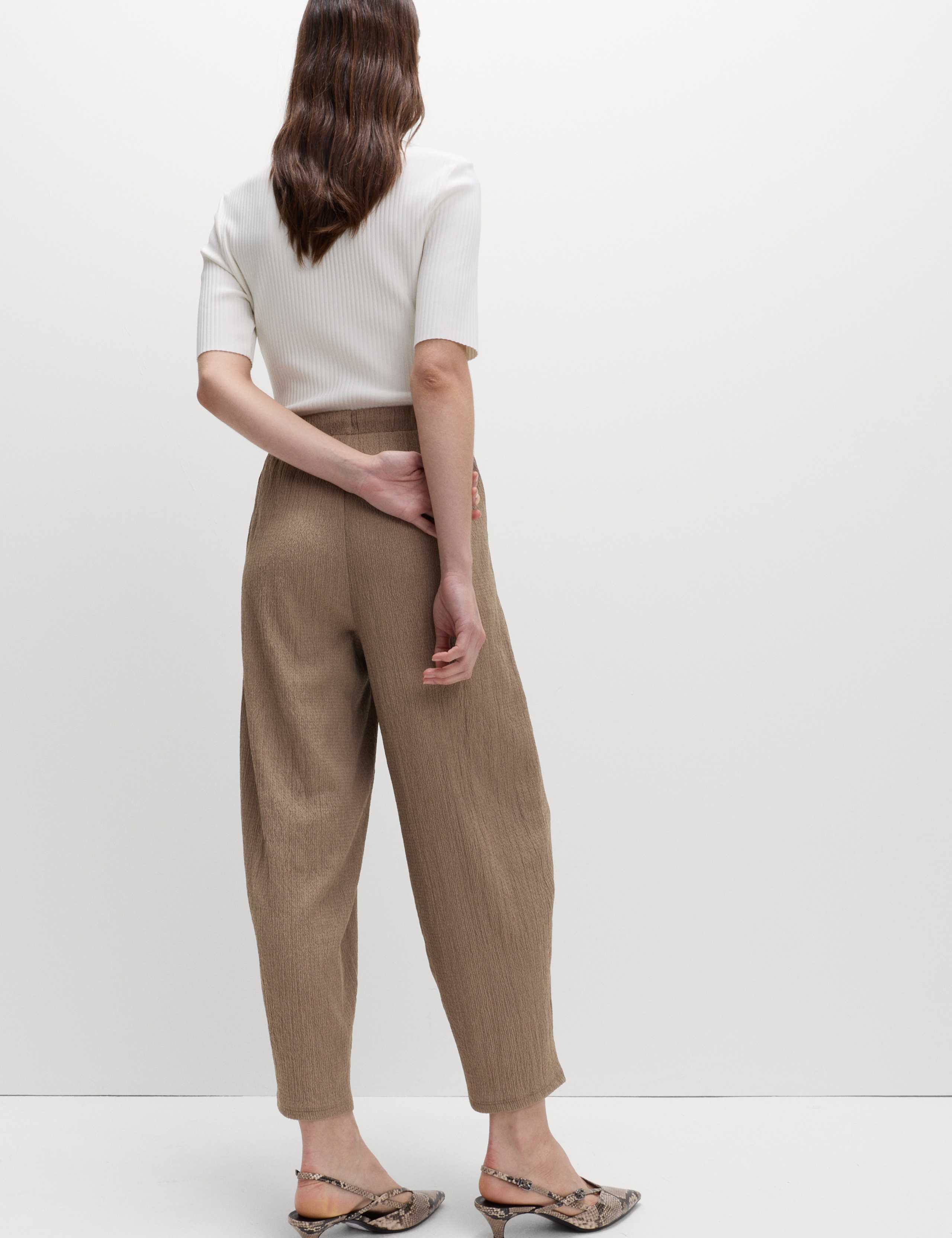 Textured Elasticated Waist Carrot Leg Trousers 5 of 5
