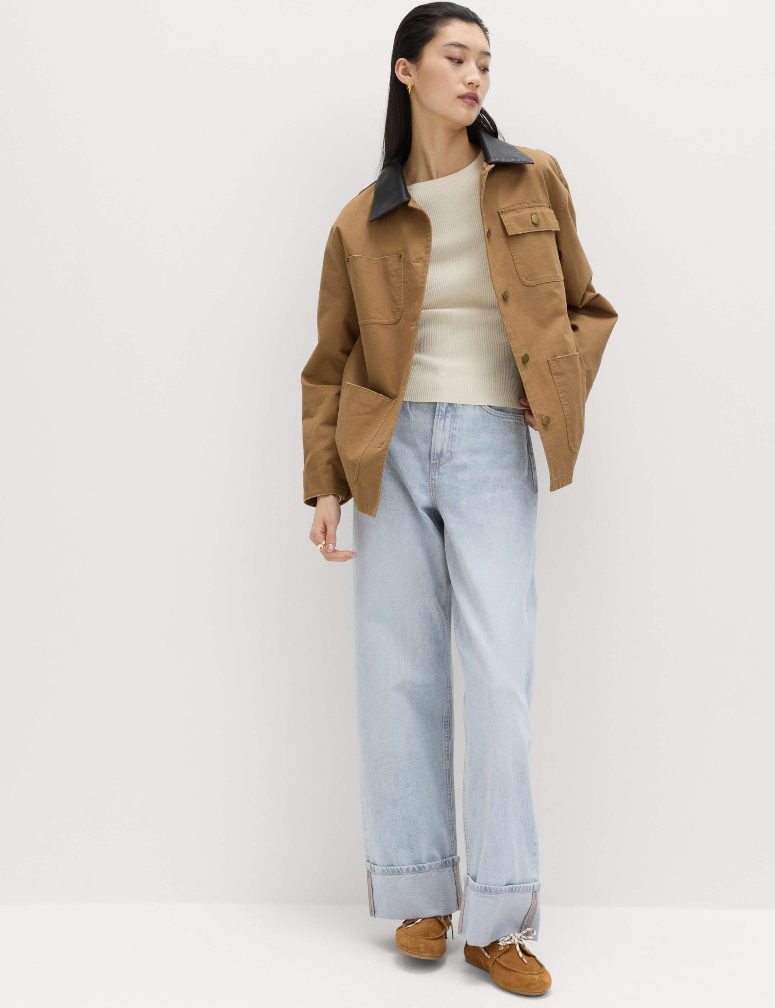 High Waisted Wide Leg Turn Up Jeans 1 of 6