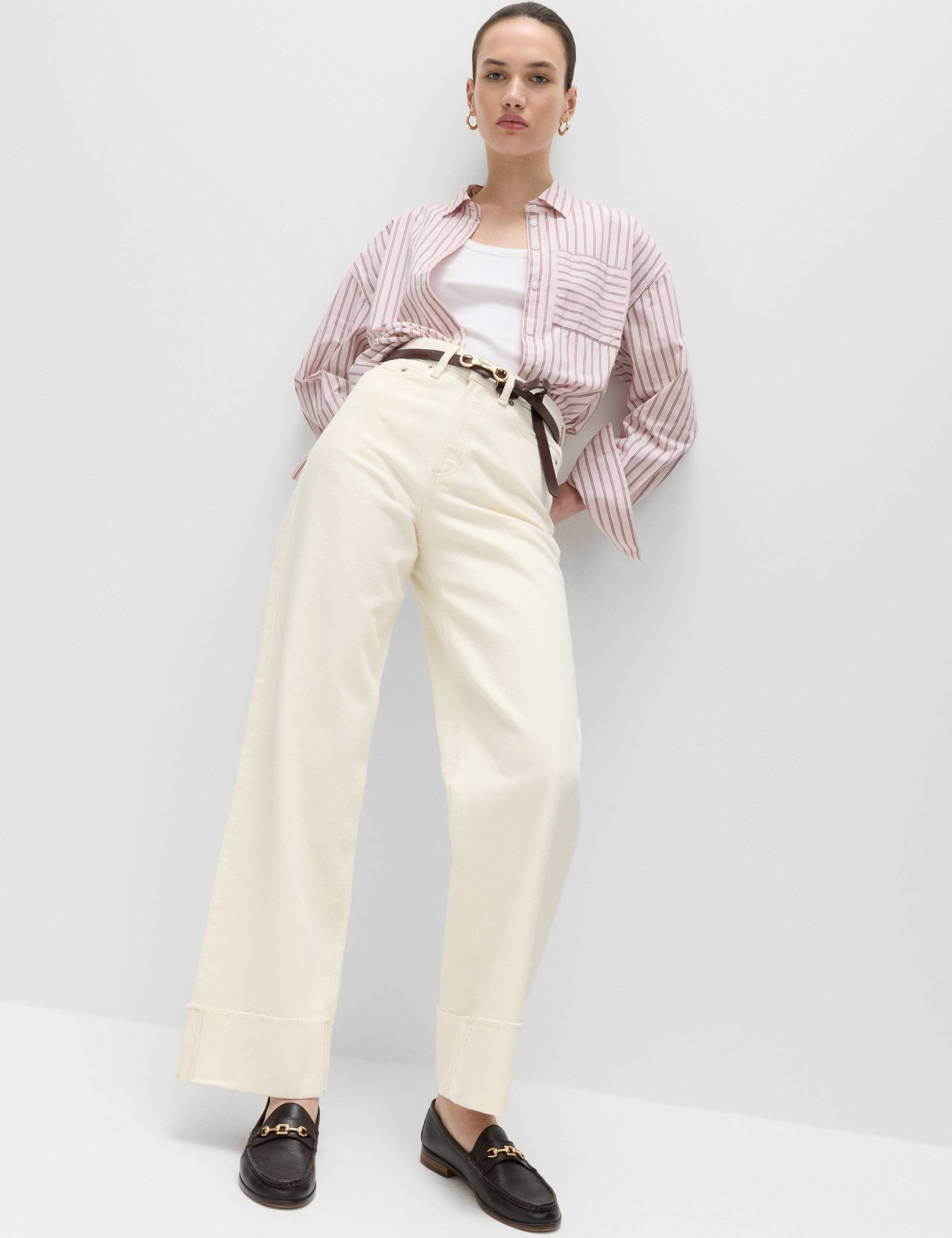 High Waisted Wide Leg Turn Up Jeans 1 of 6