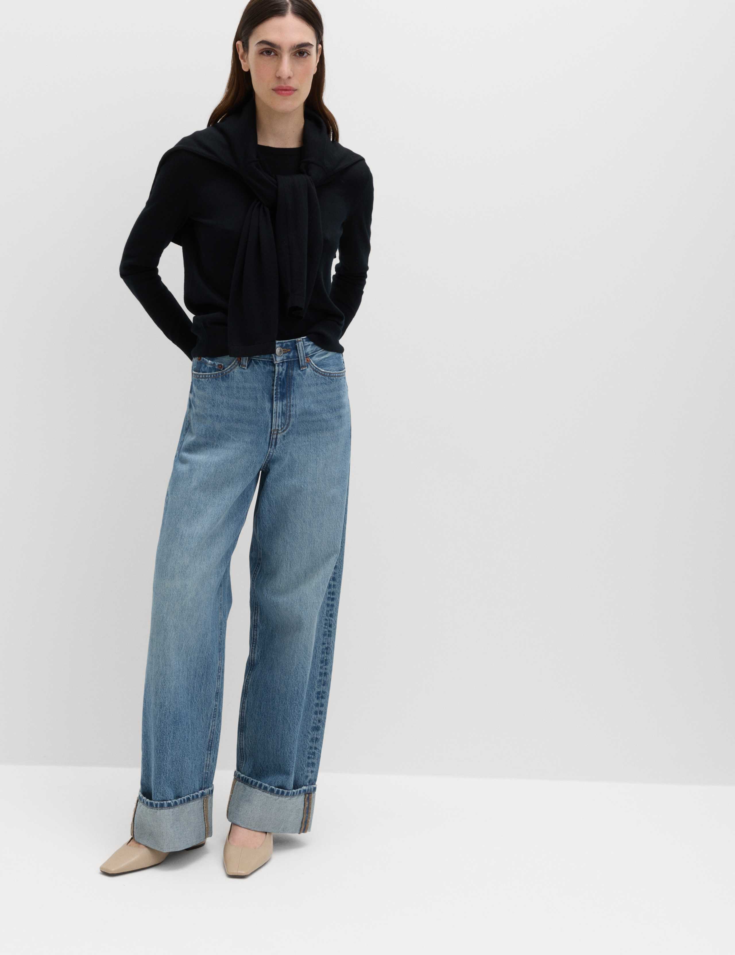 High Waisted Wide Leg Turn Up Jeans 4 of 6