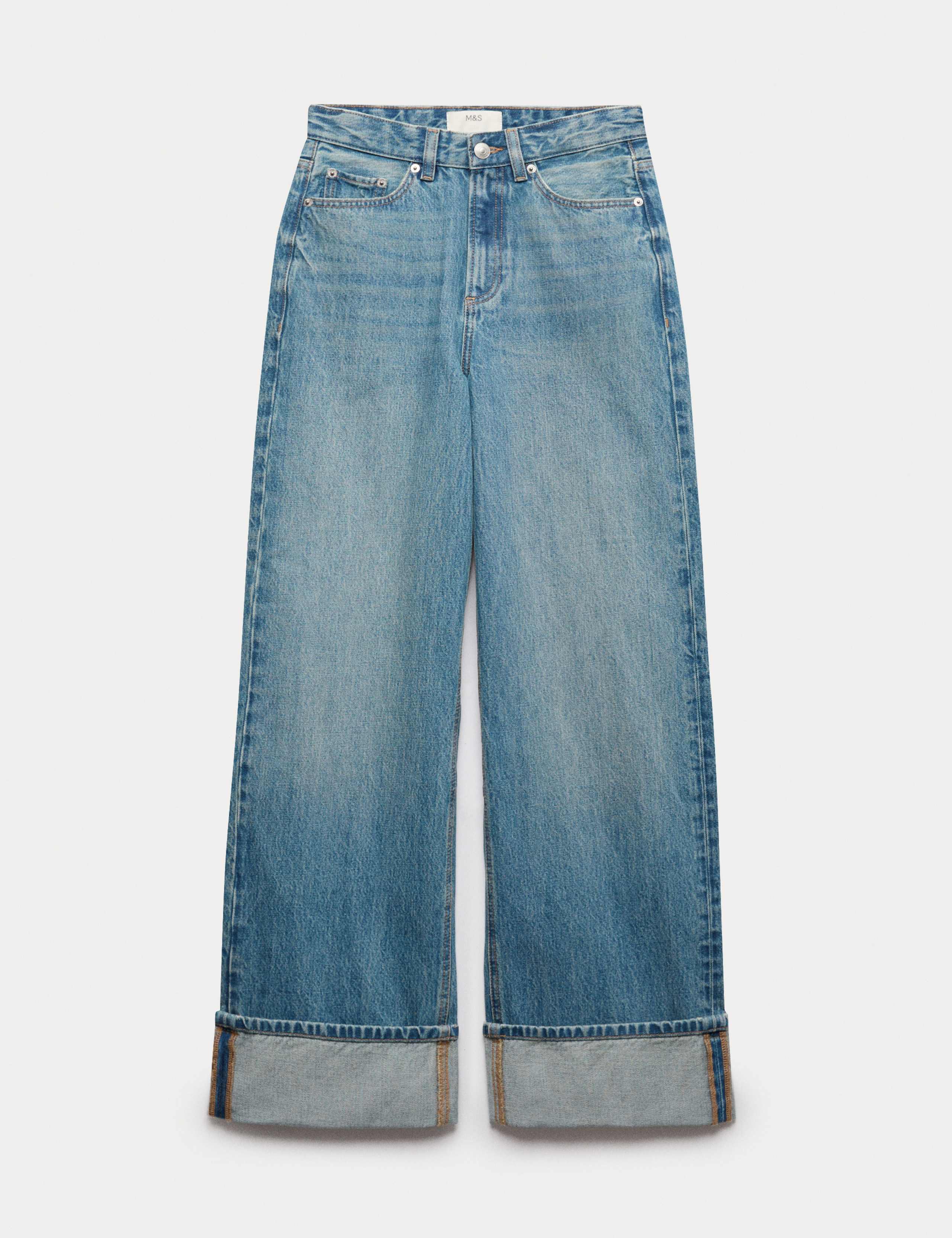 High Waisted Wide Leg Turn Up Jeans 2 of 6