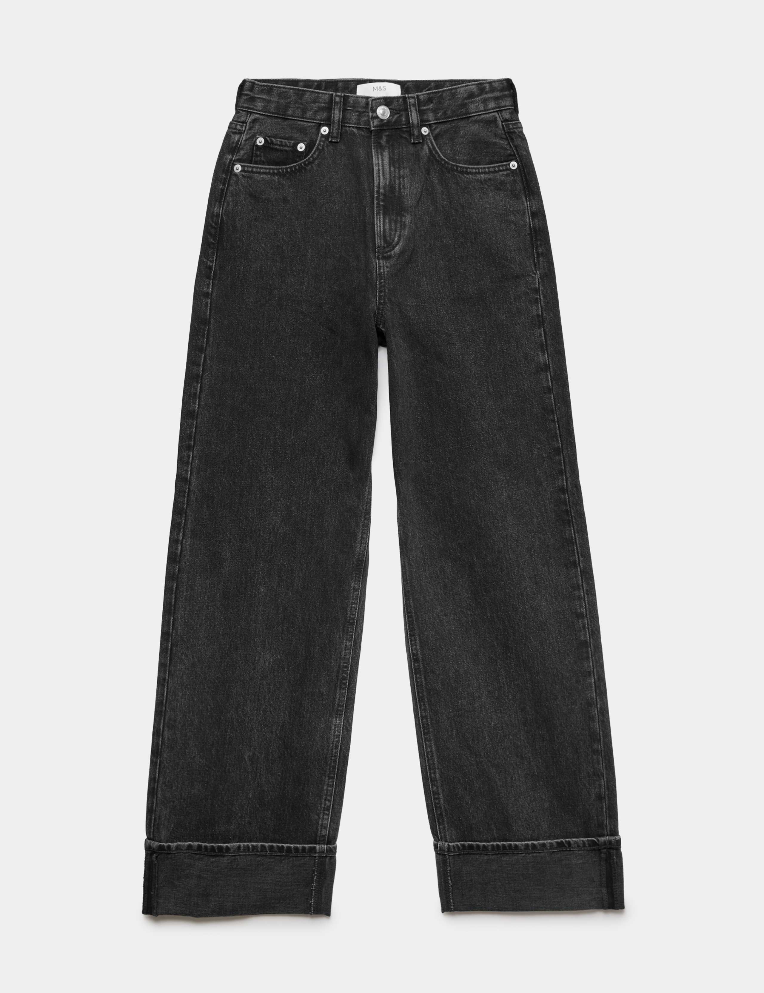High Waisted Wide Leg Turn Up Jeans 2 of 6