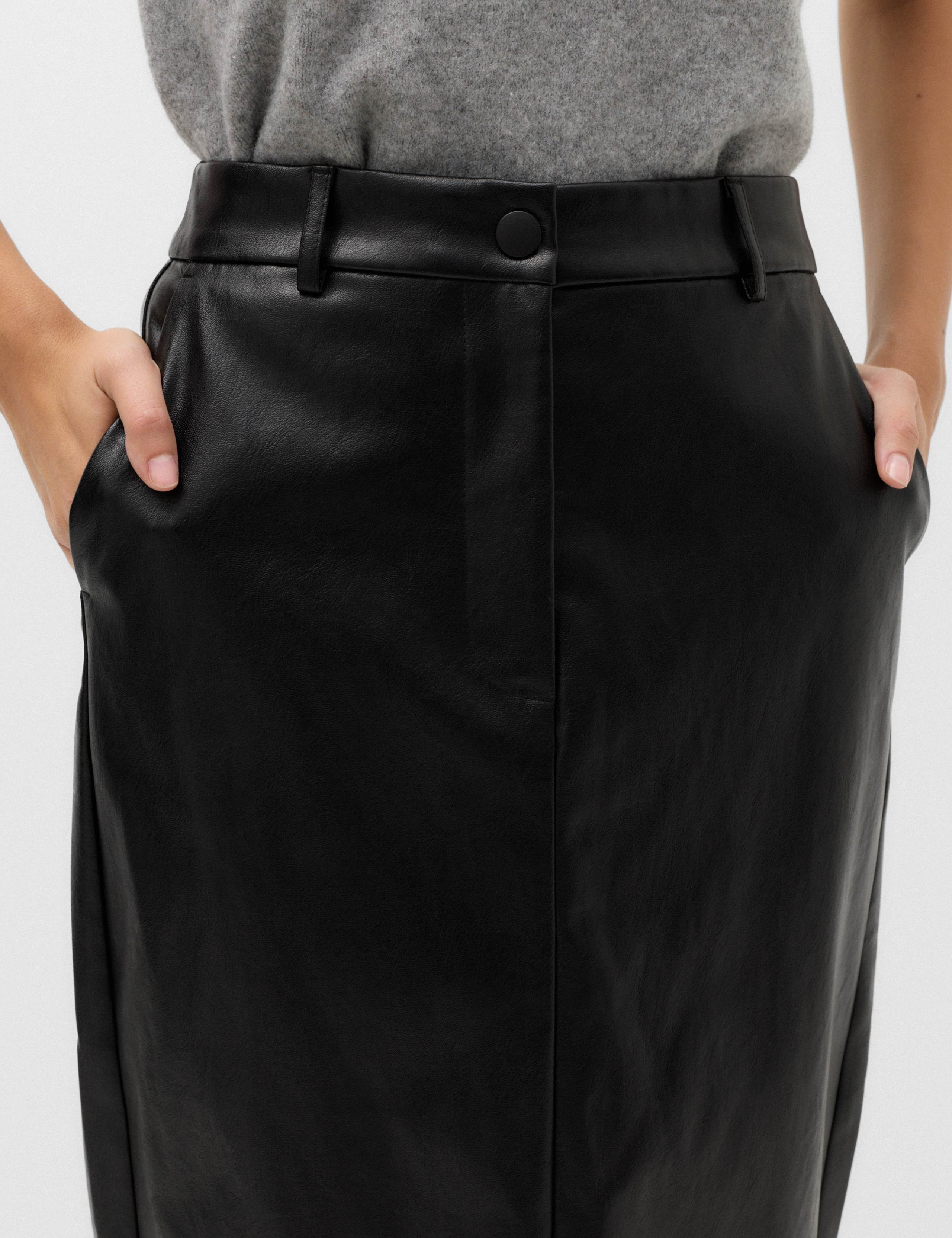 Leather Look Split Back Midi Skirt 3 of 6