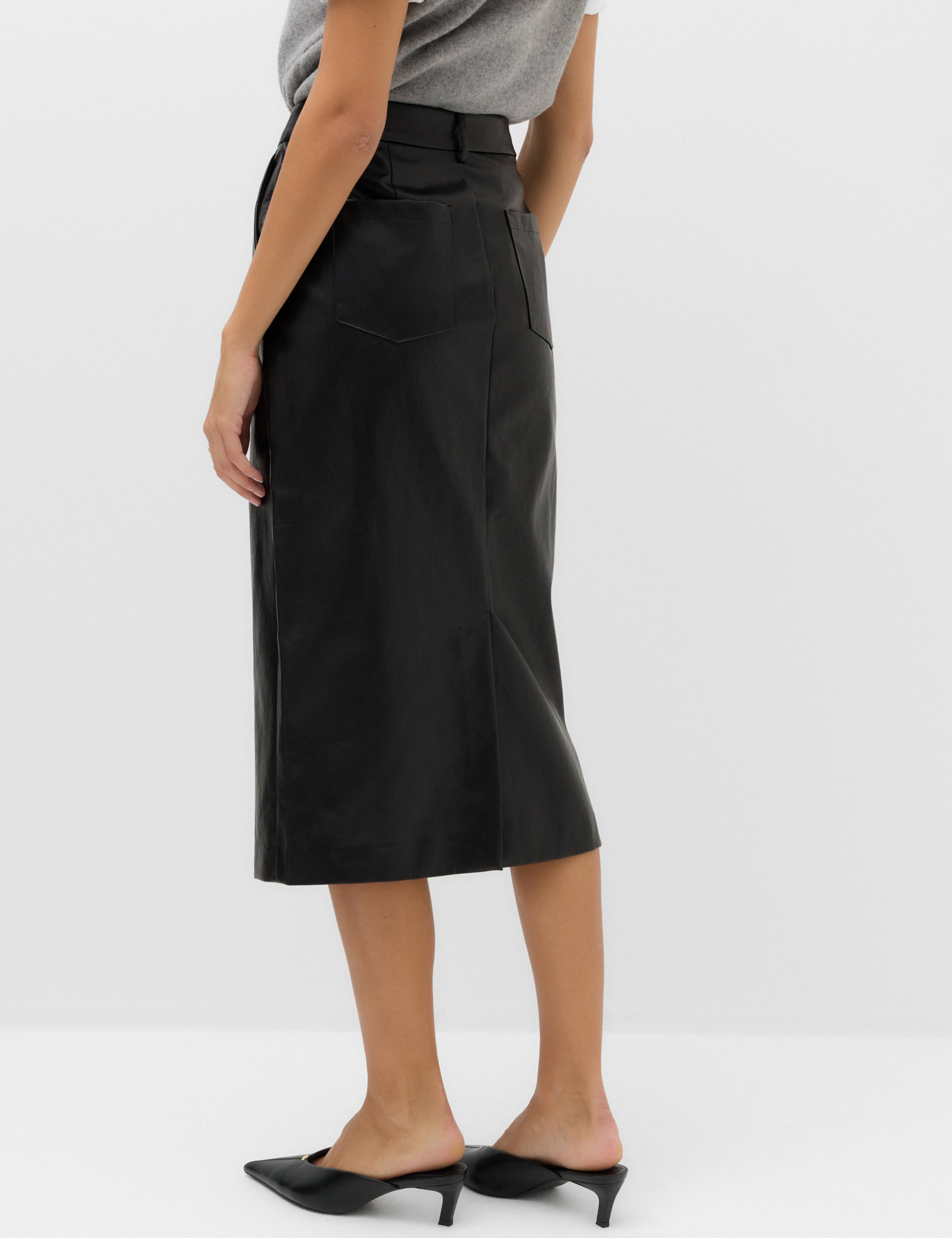 Leather Look Split Back Midi Skirt 4 of 6