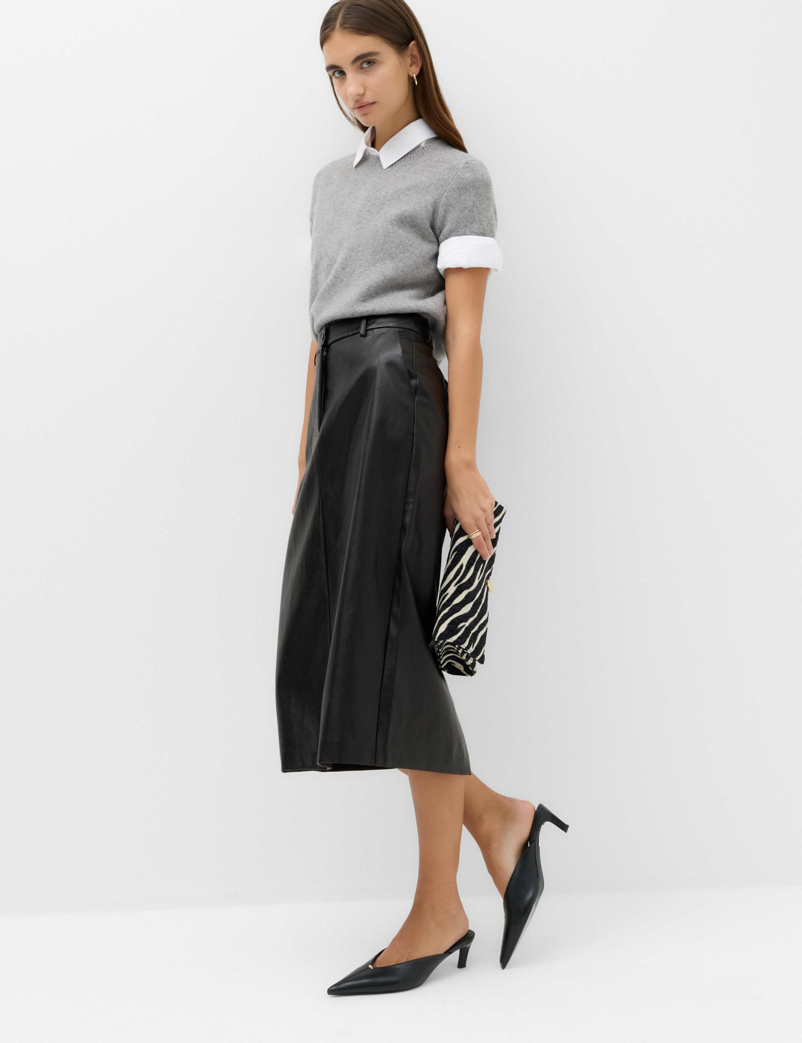 Leather Look Split Back Midi Skirt 5 of 6