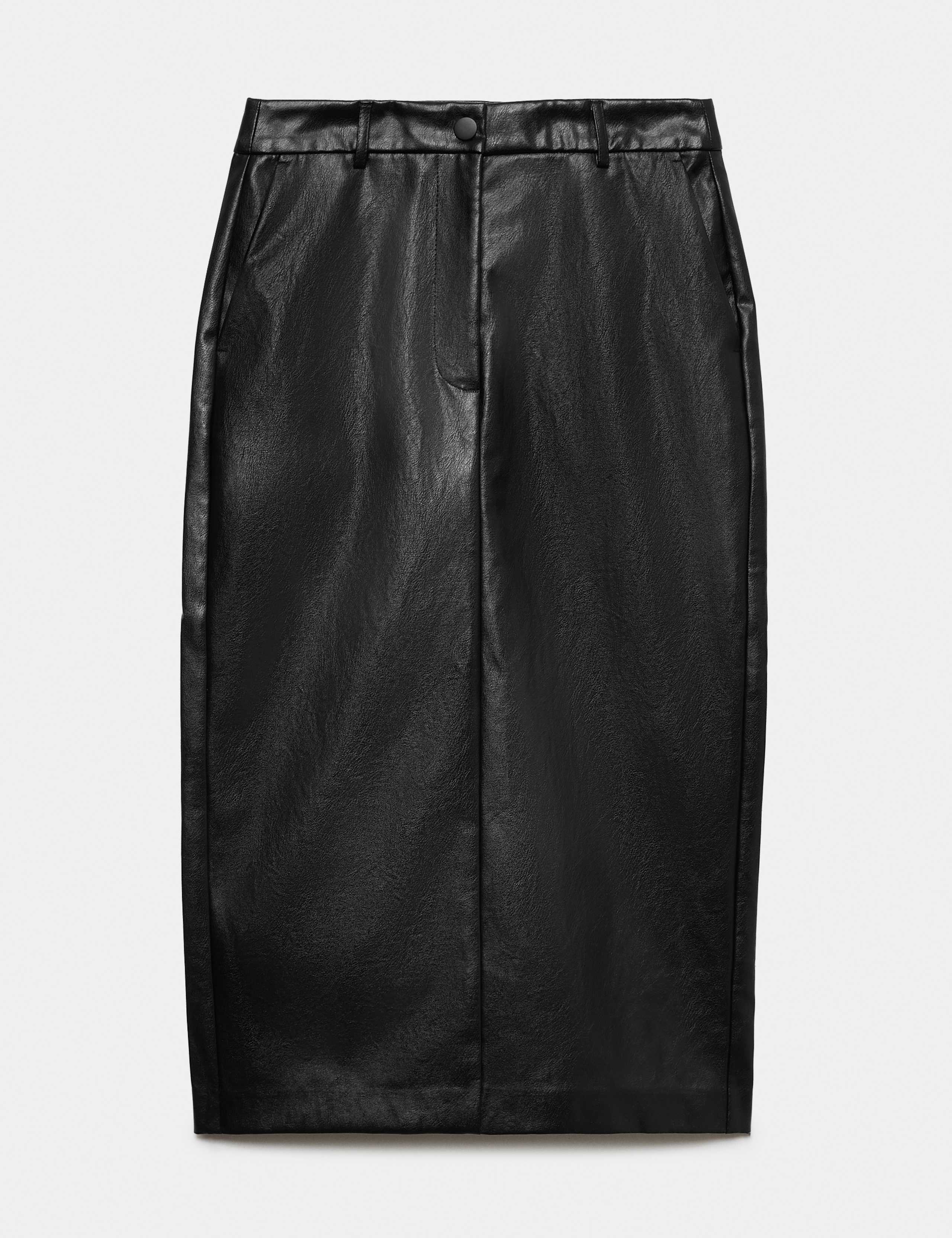 Leather Look Split Back Midi Skirt 2 of 6
