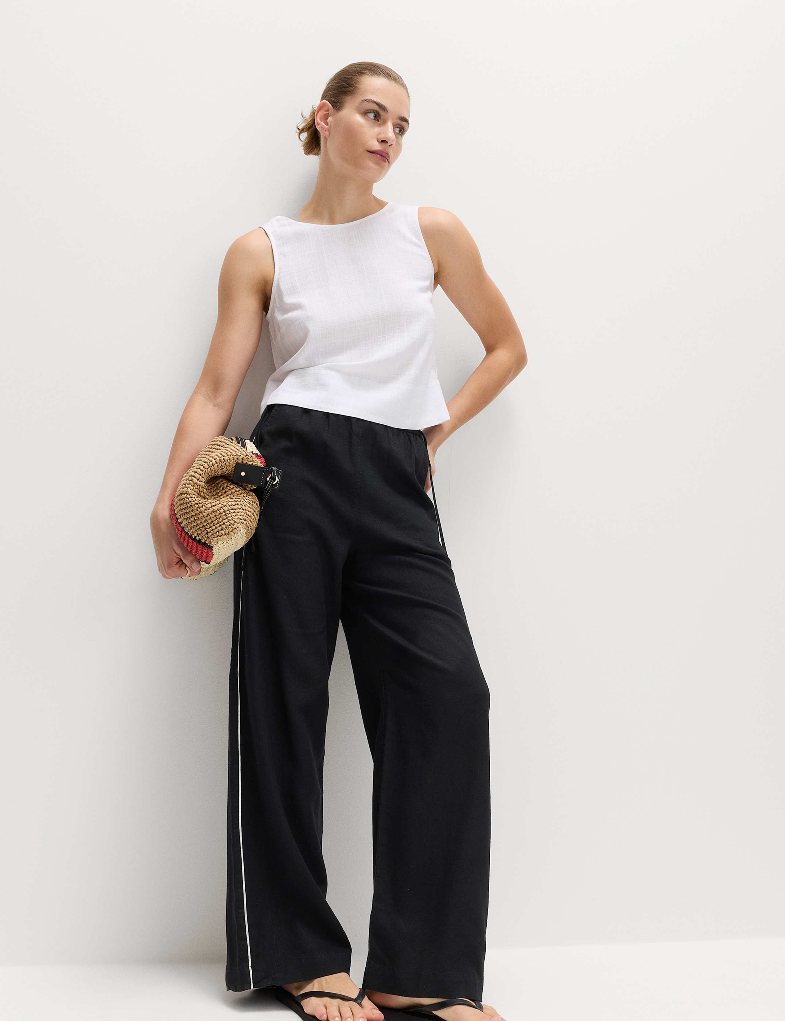 Linen Rich Tie Side Wide Leg Trousers 1 of 5