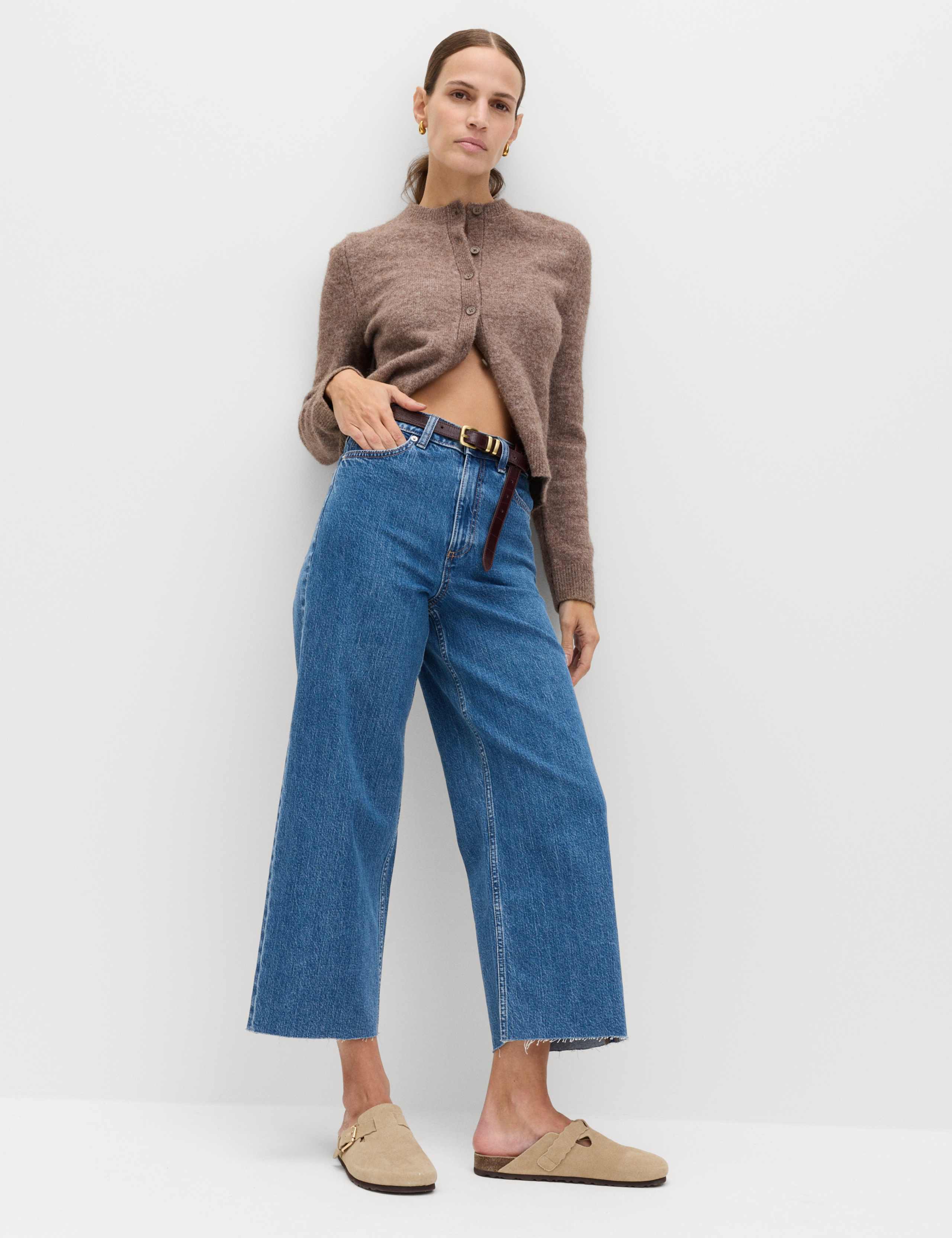 High Waisted Wide Leg Cropped Jeans 1 of 7