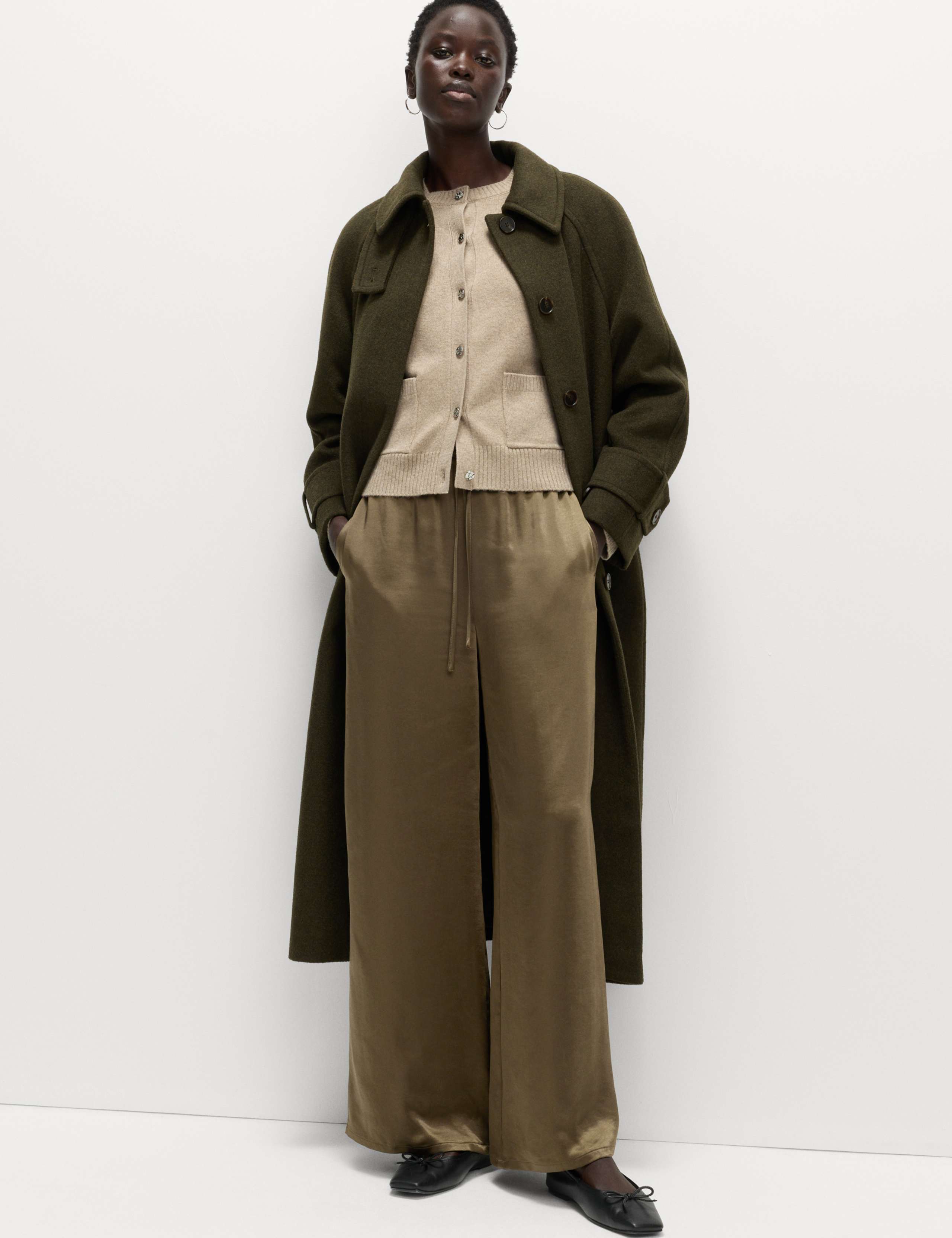Satin Drawstring Wide Leg Trousers 1 of 6
