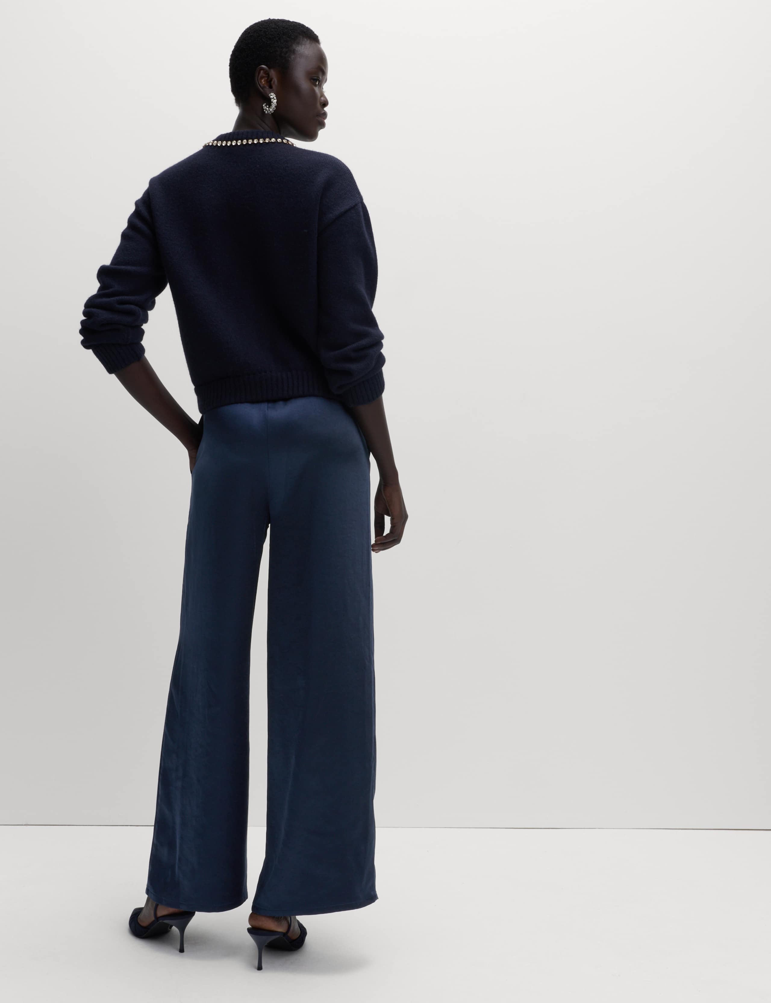 Satin Drawstring Wide Leg Trousers 4 of 5