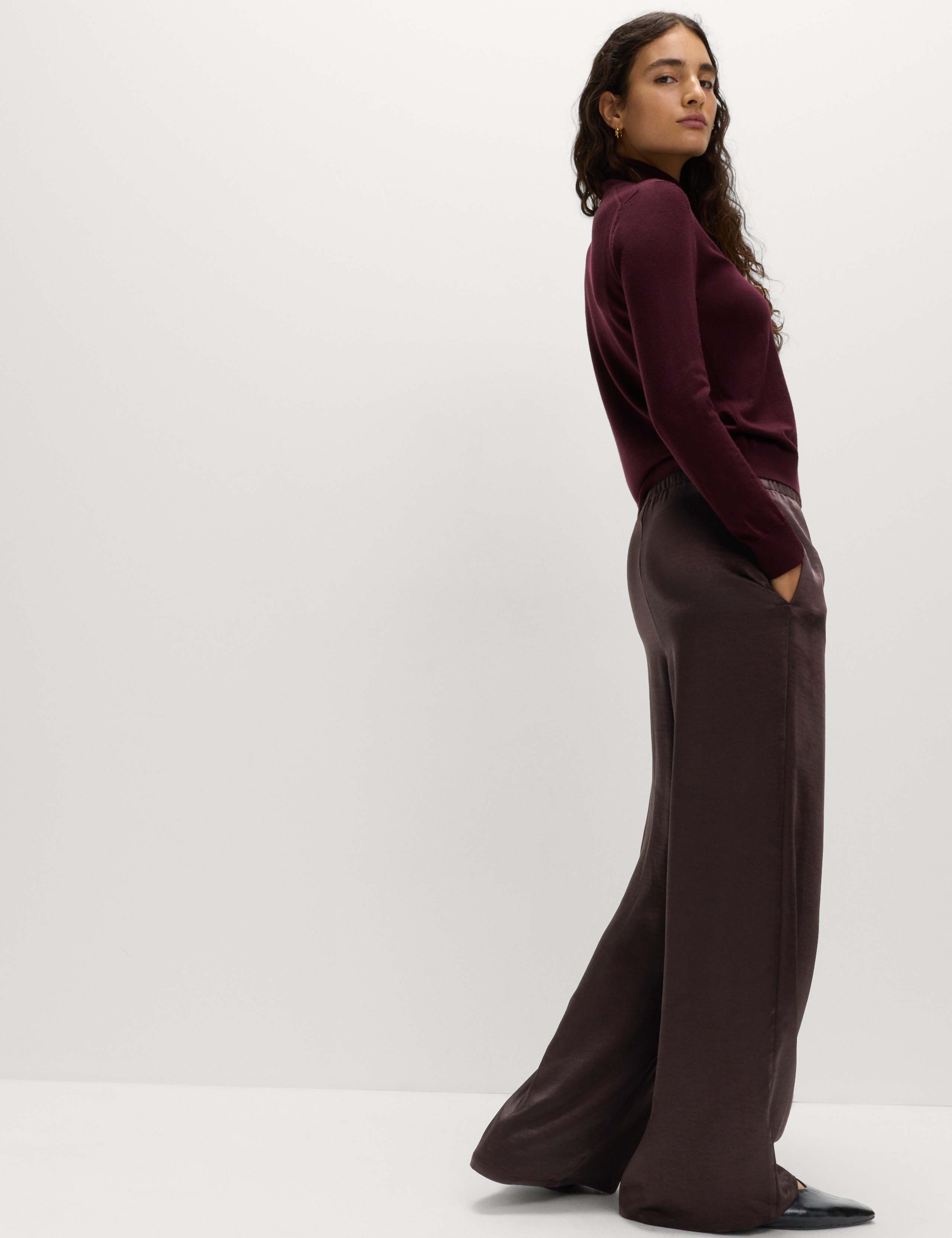 Satin Drawstring Wide Leg Trousers 3 of 7