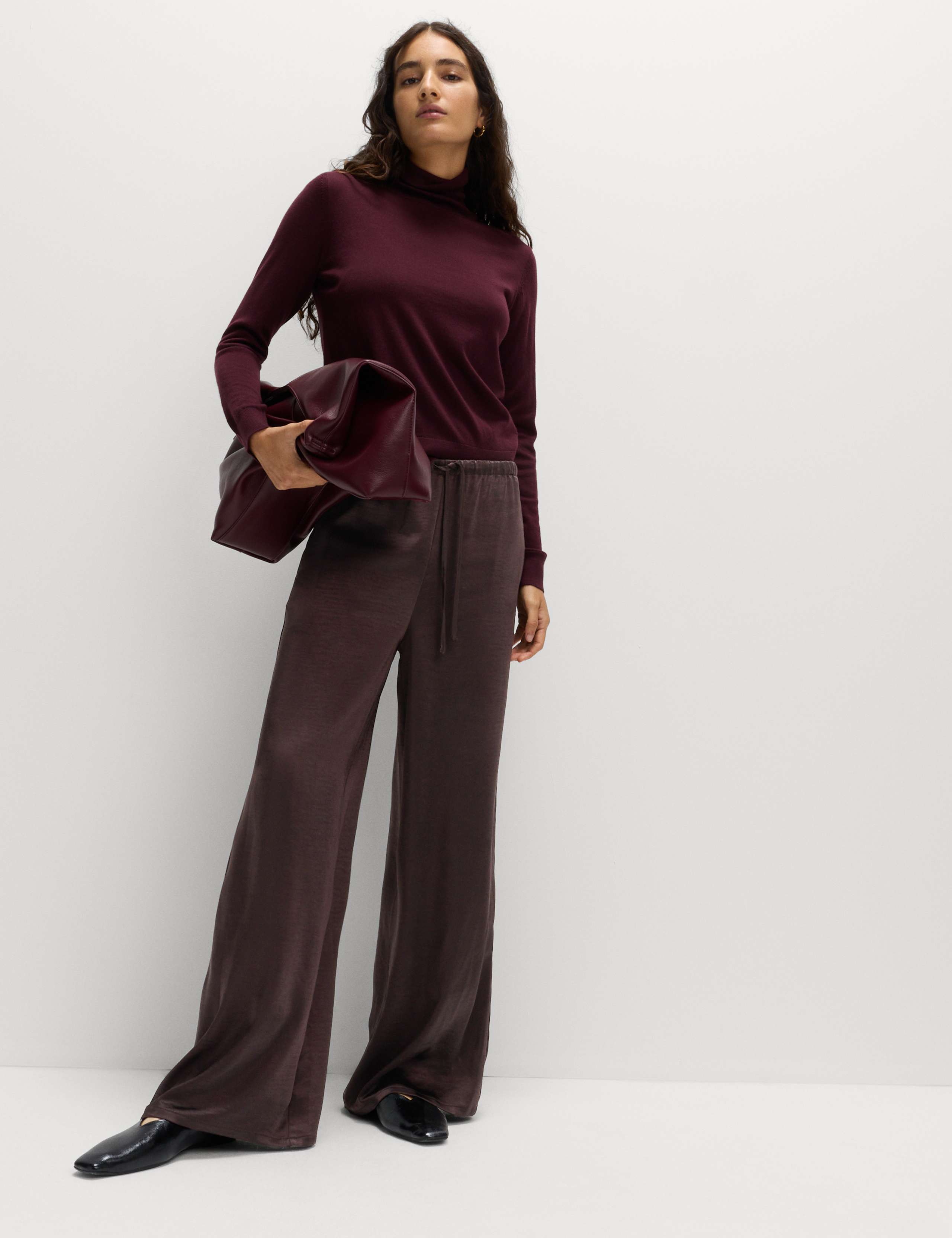 Satin Drawstring Wide Leg Trousers 4 of 7