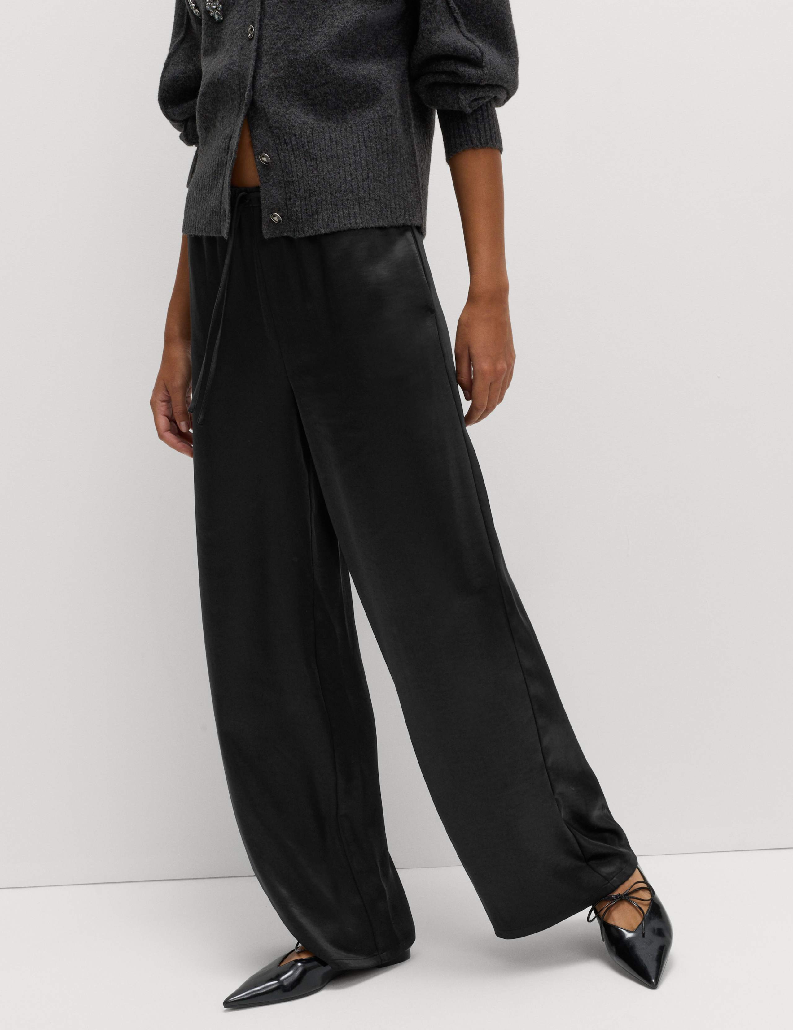 Satin Drawstring Wide Leg Trousers 1 of 7