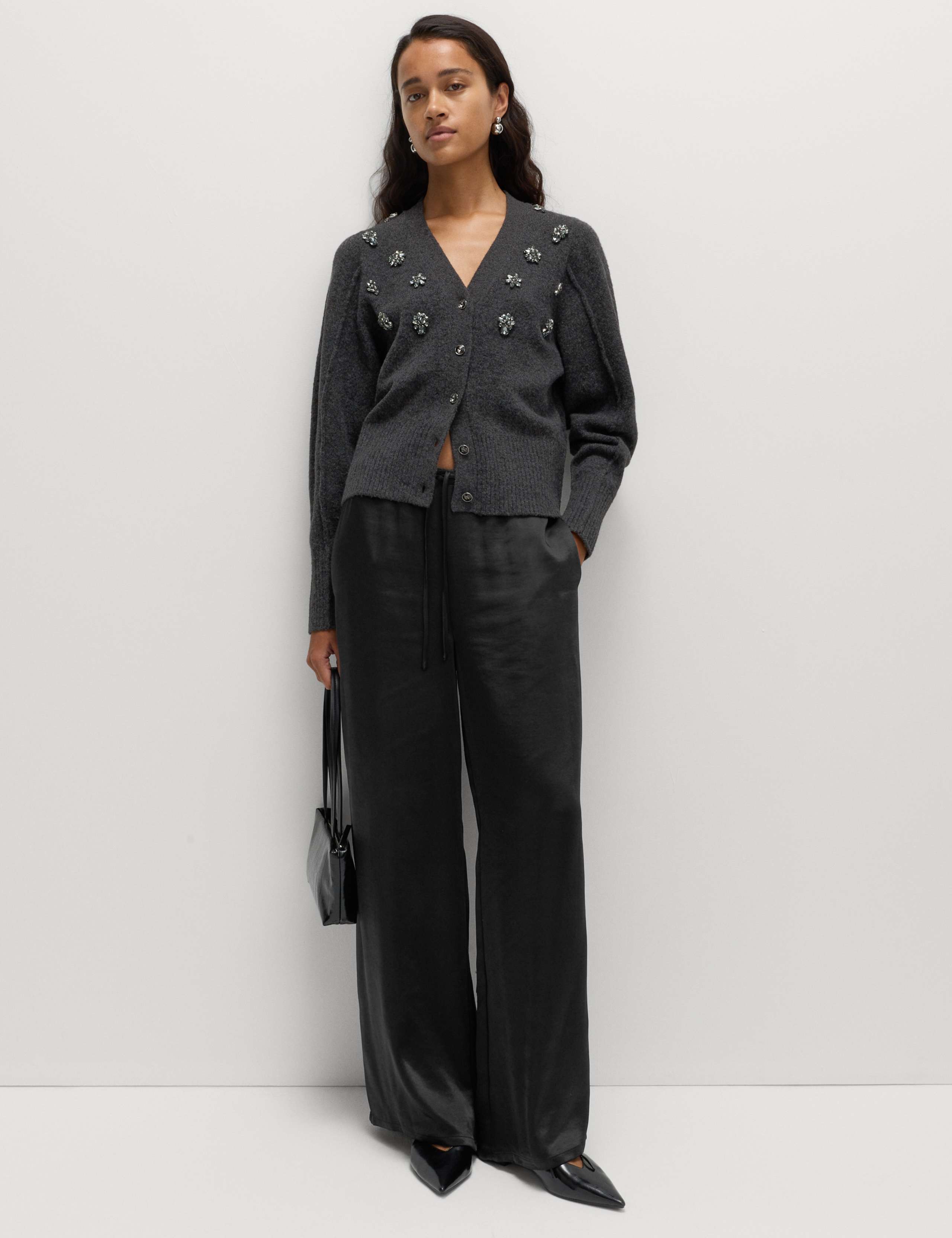 Satin Drawstring Wide Leg Trousers 3 of 7