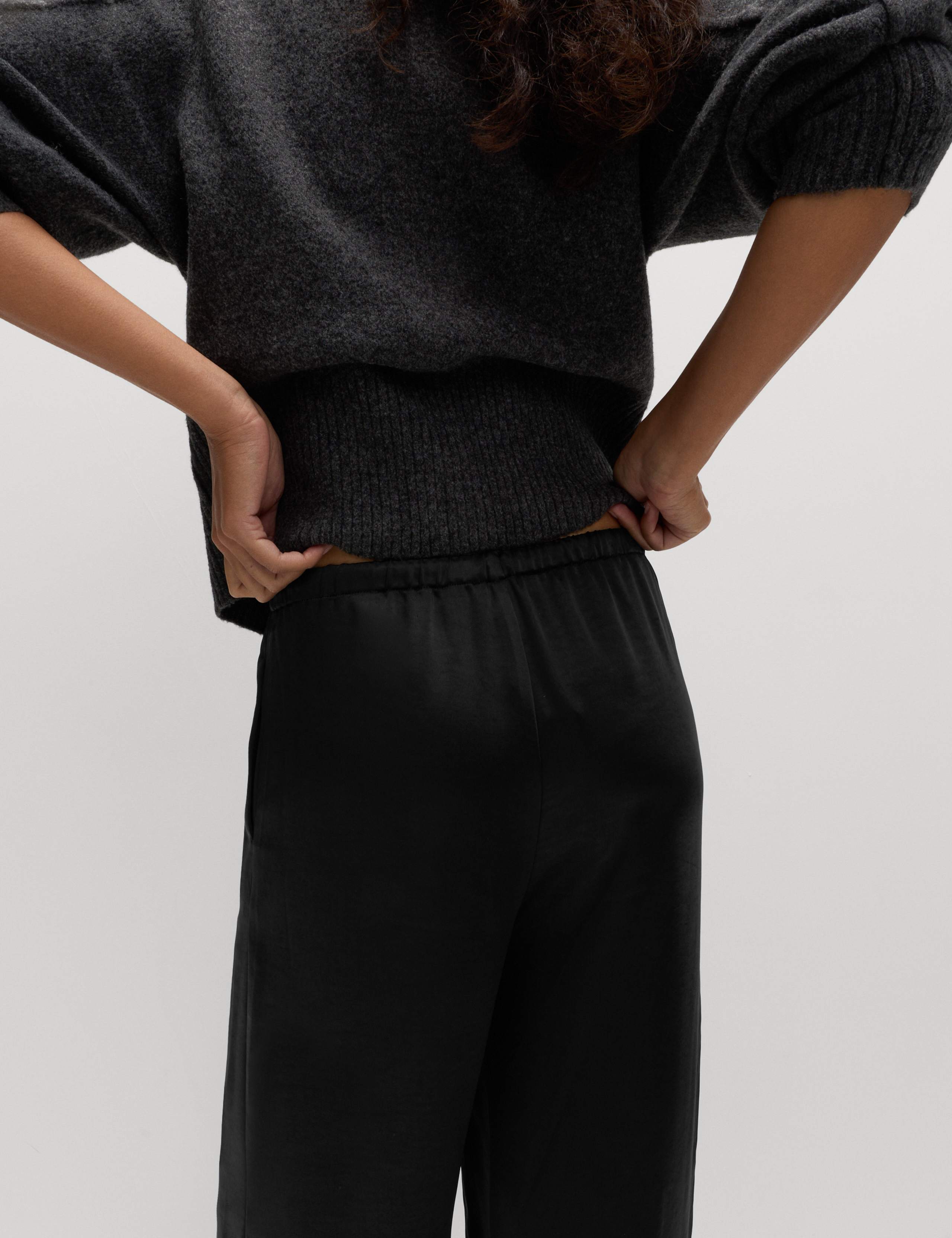 Satin Drawstring Wide Leg Trousers 4 of 7