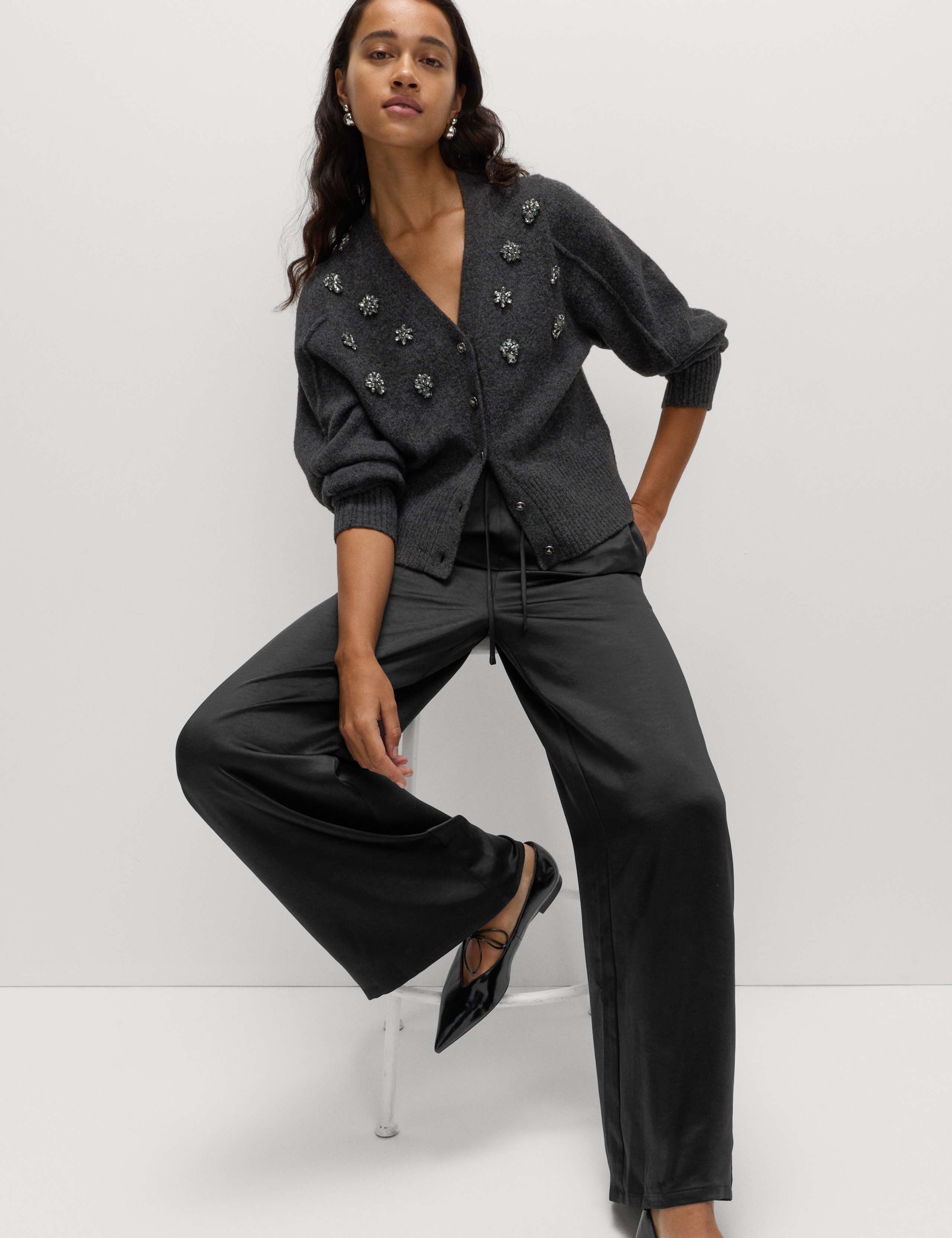 Satin Drawstring Wide Leg Trousers 5 of 7