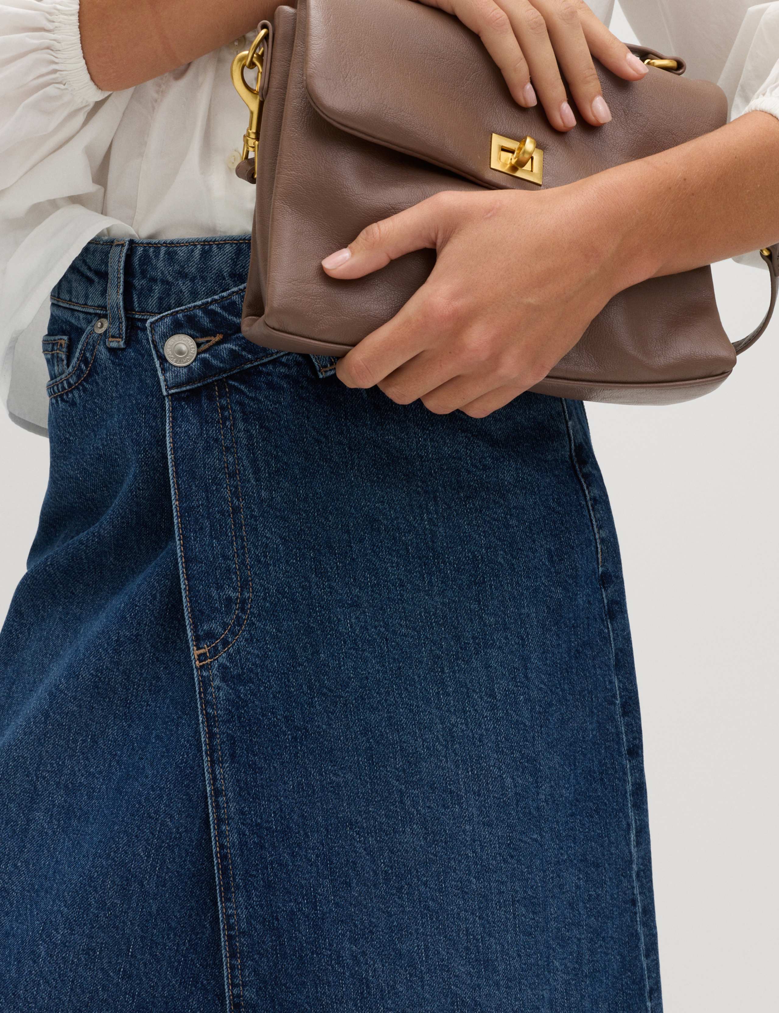 Pure Cotton Denim Asymmetric Midi Wrap Skirt 2 of 4