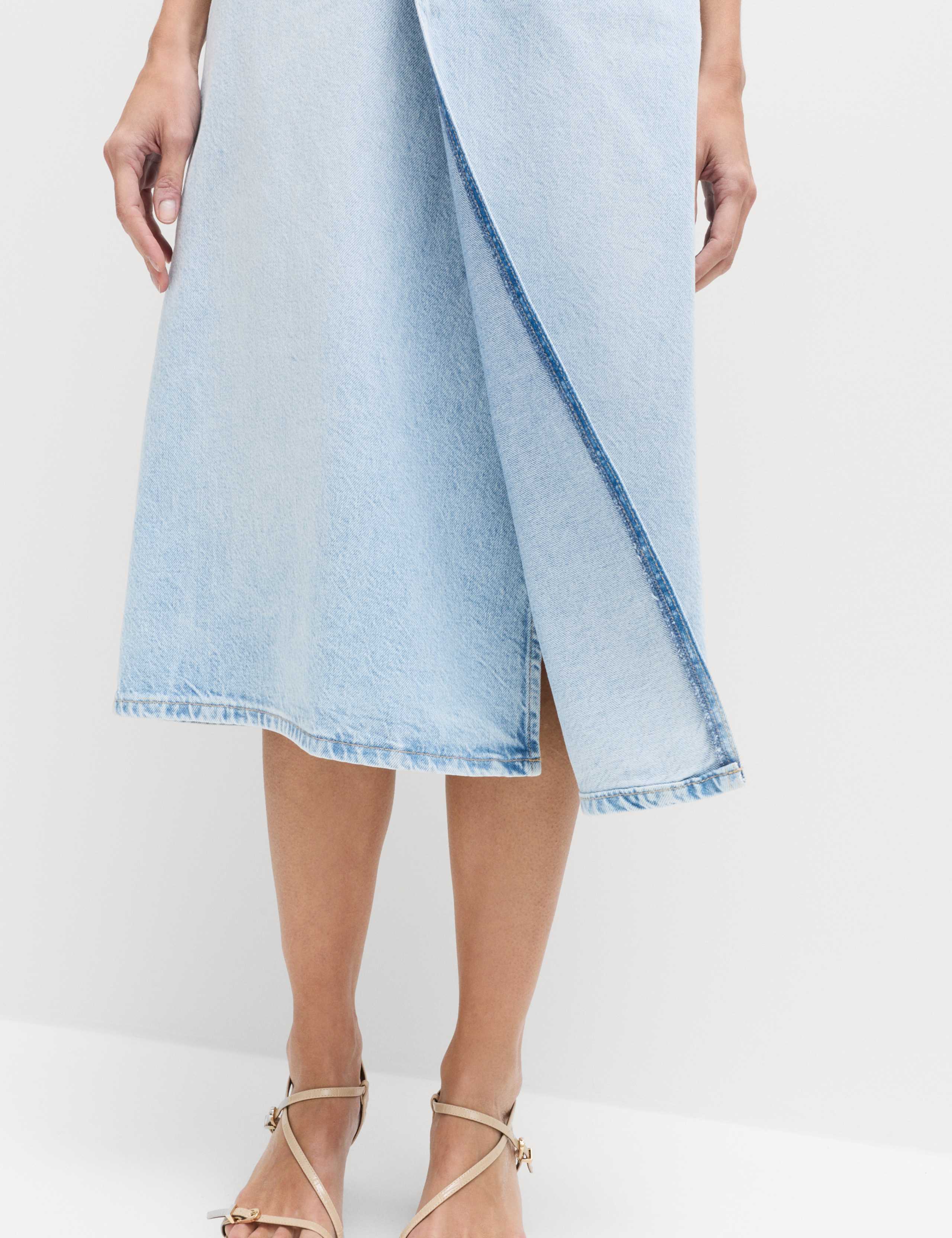 Pure Cotton Denim Asymmetric Midi Wrap Skirt 5 of 5