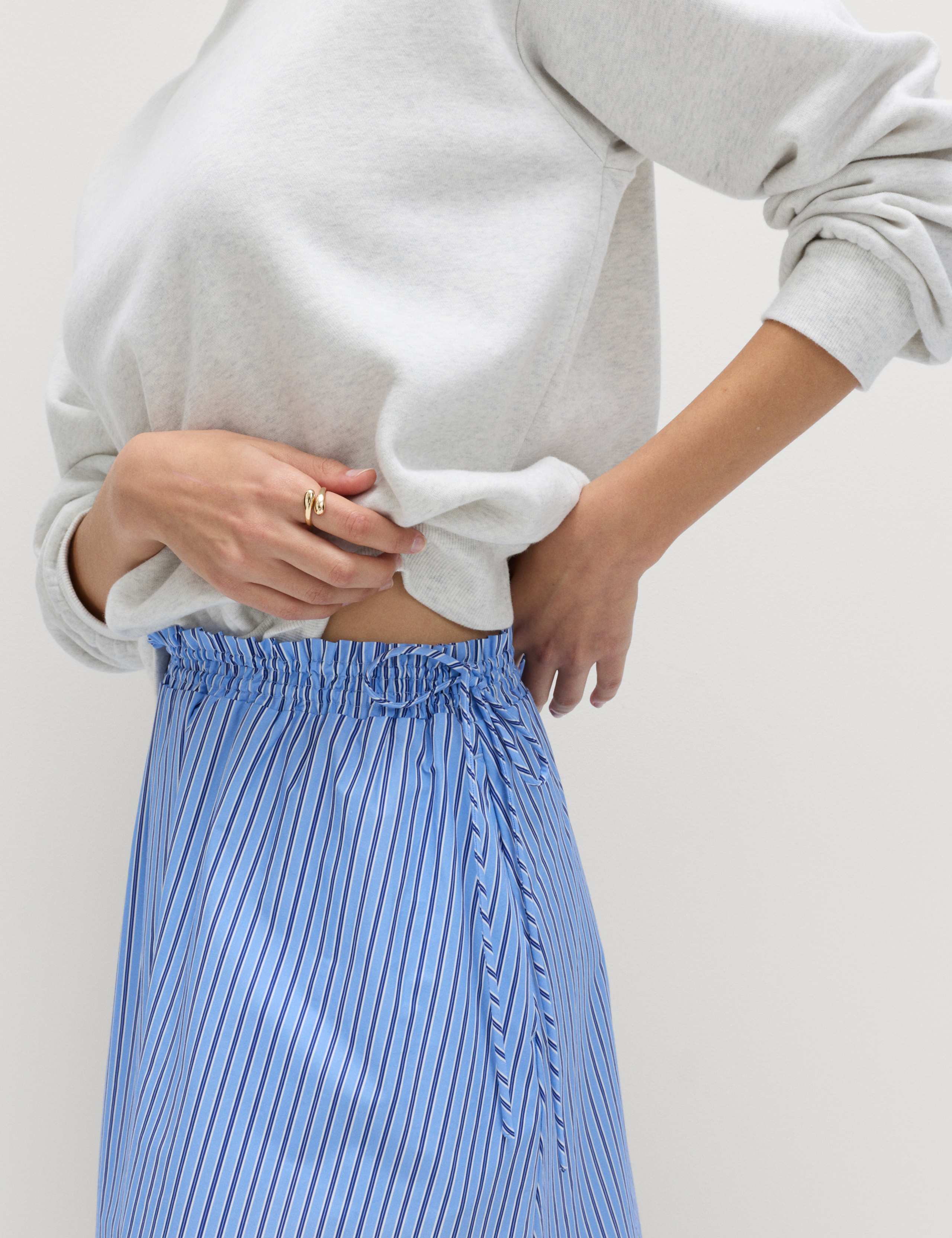 Pure Cotton Poplin Striped Pleated Midi Skirt 3 of 5