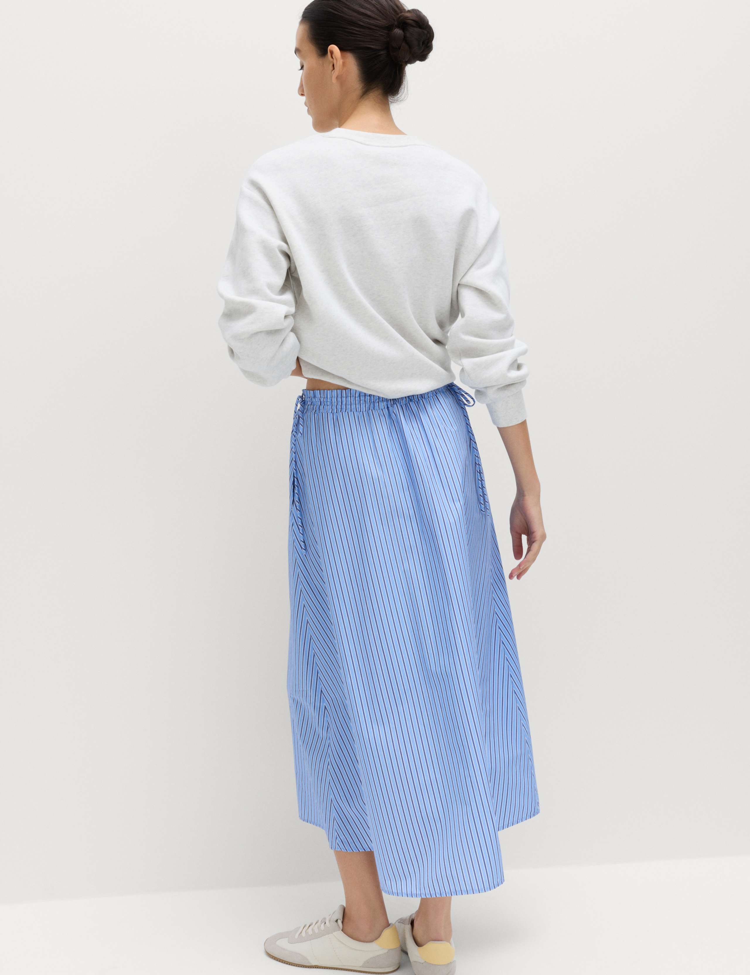 Pure Cotton Poplin Striped Pleated Midi Skirt 4 of 5