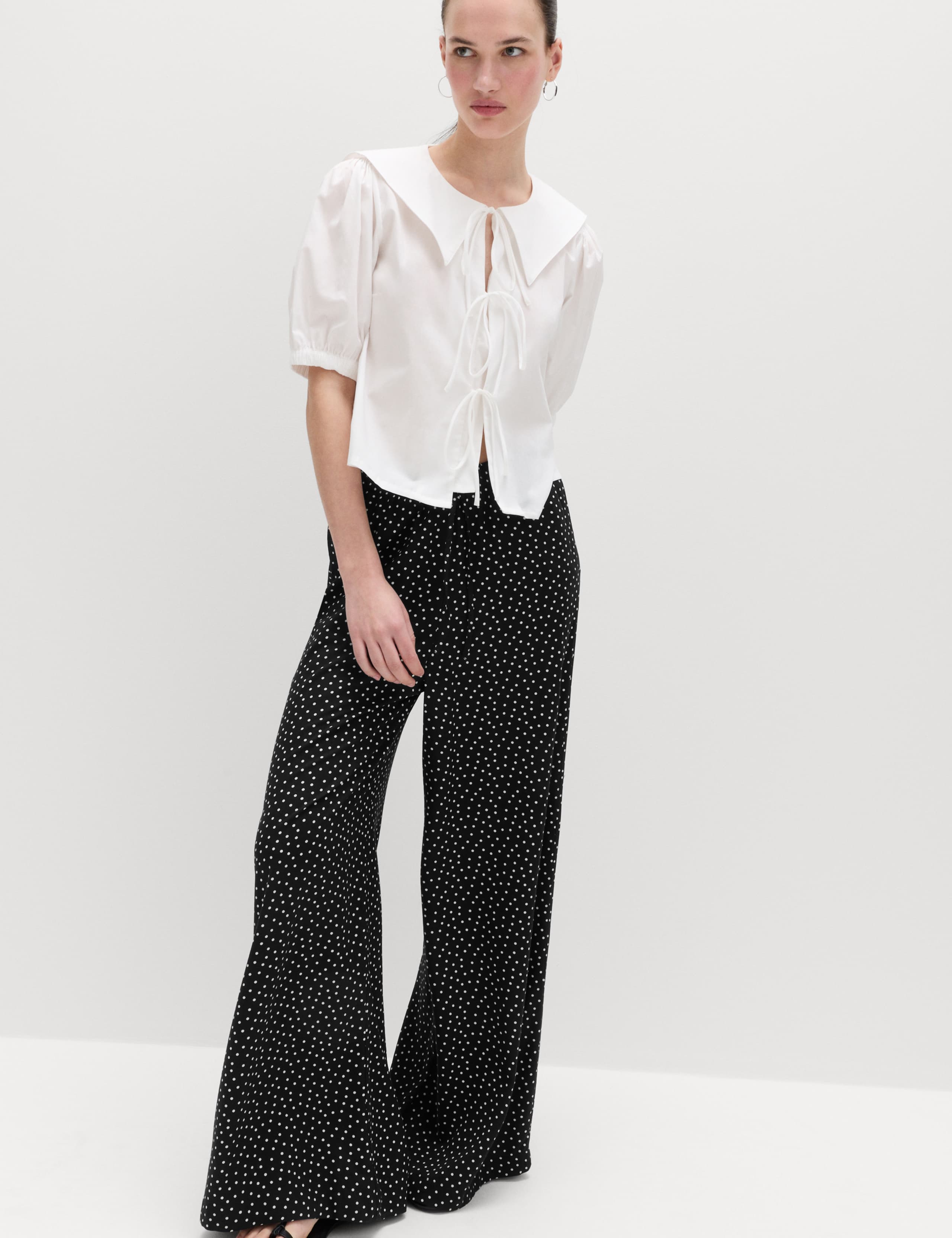 Printed Pull On Wide Leg Trousers 1 of 6
