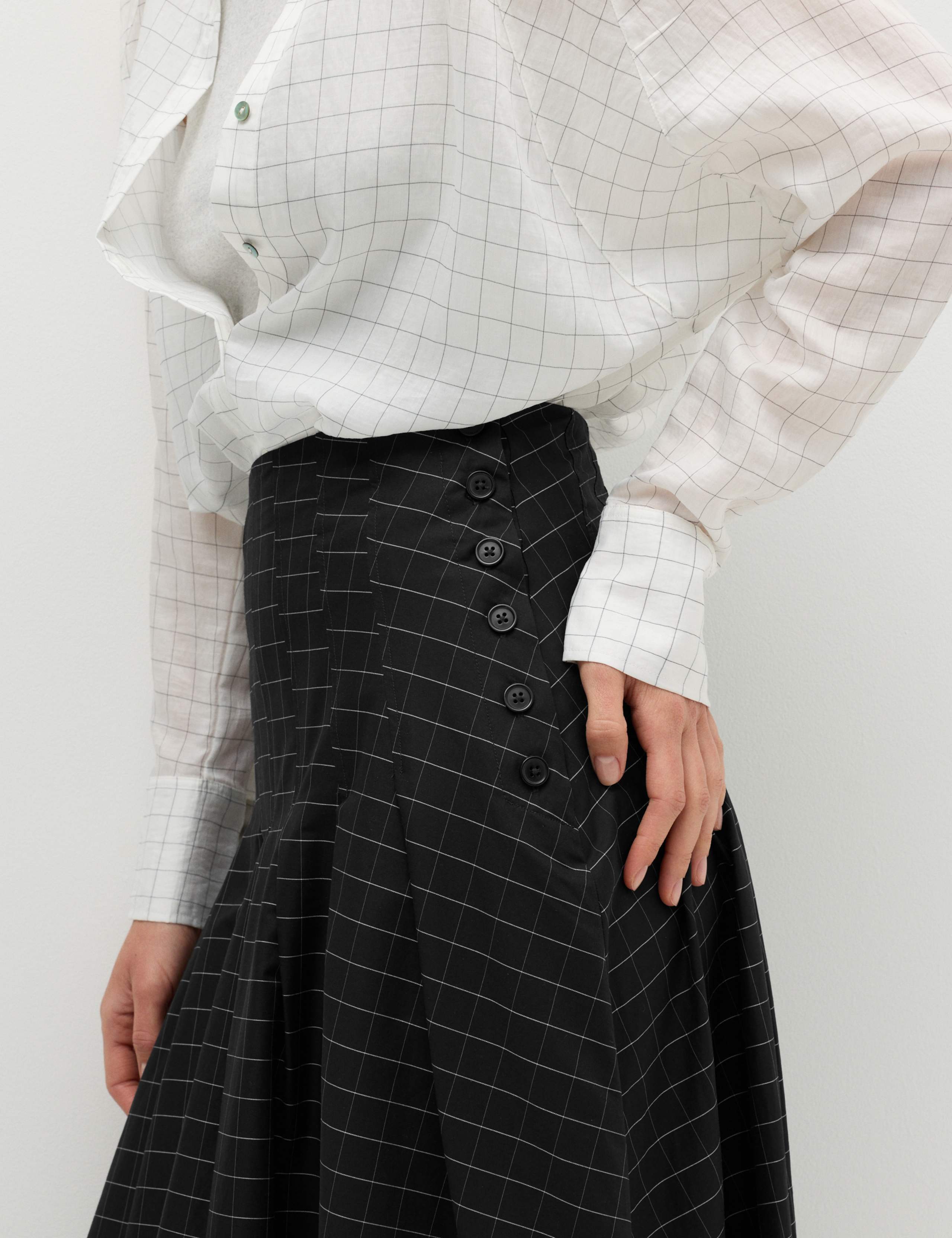 Cotton Rich Checked Button Detail Maxi Skirt 3 of 6