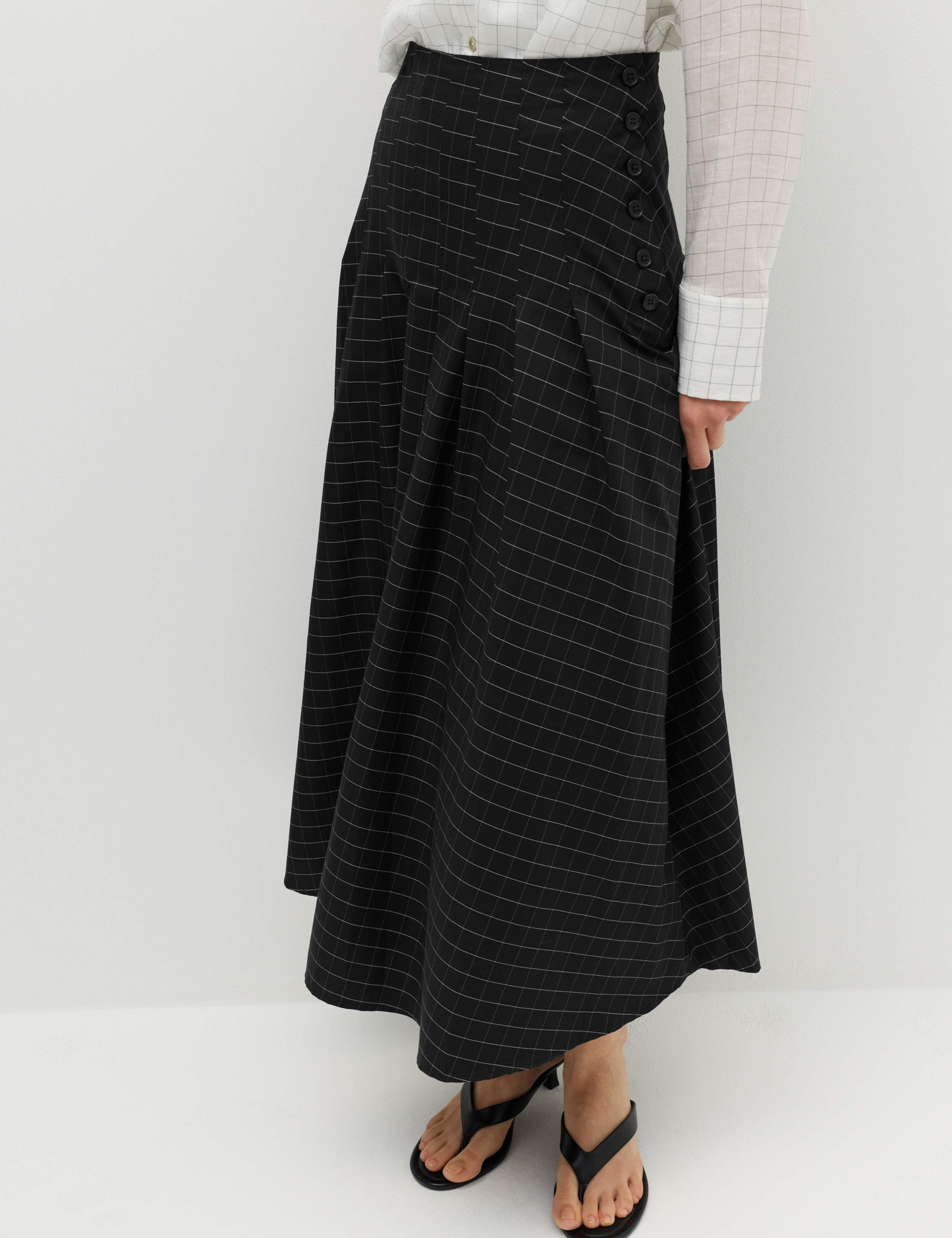 Cotton Rich Checked Button Detail Maxi Skirt 5 of 6