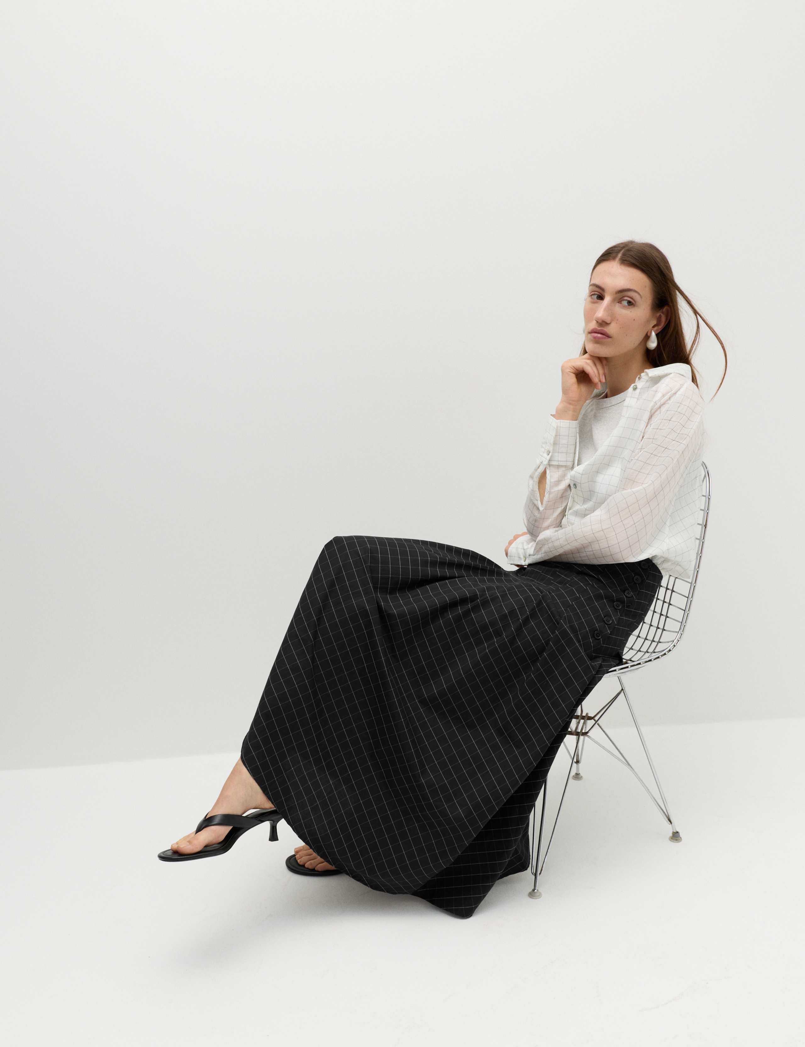 Cotton Rich Checked Button Detail Maxi Skirt 6 of 6
