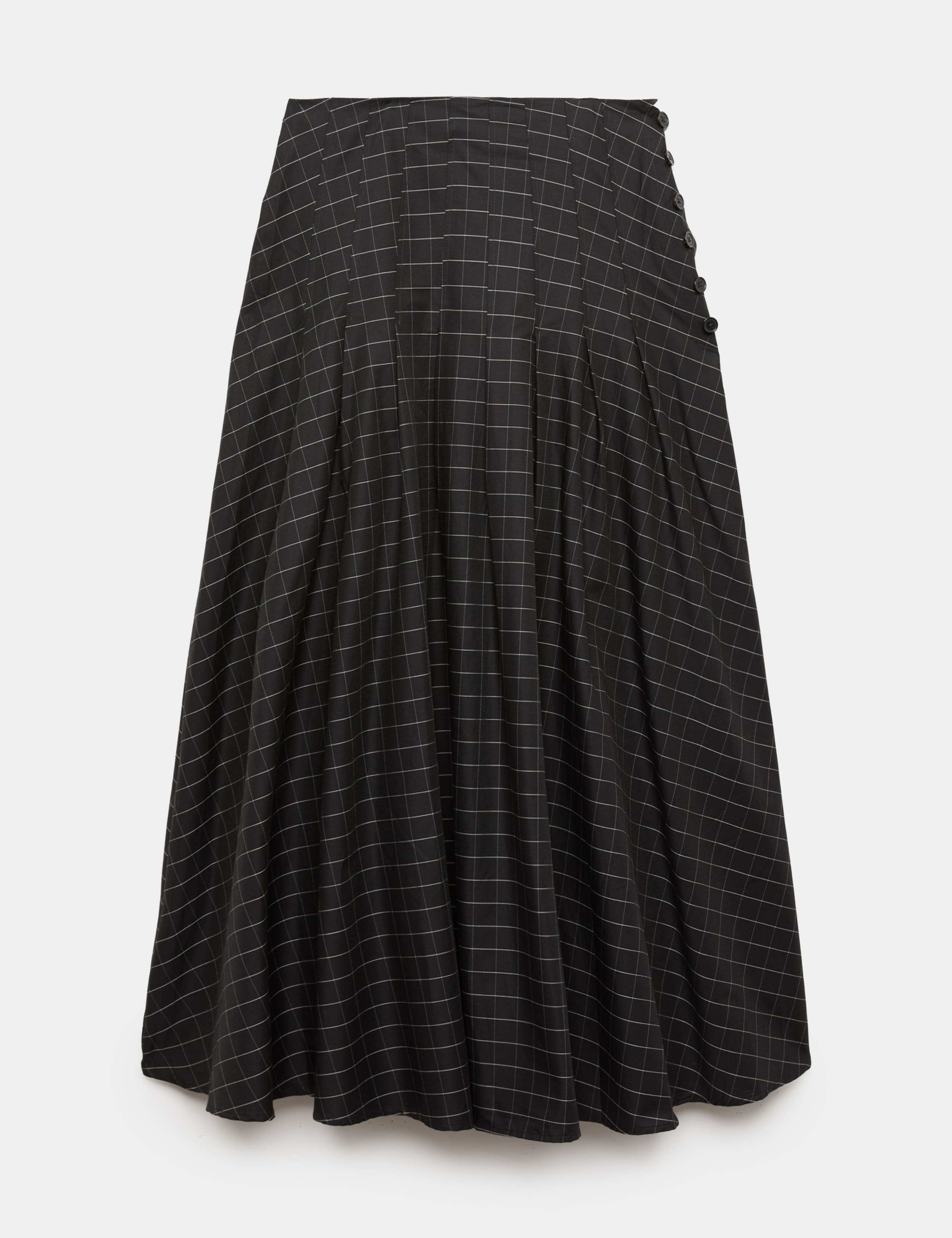 Cotton Rich Checked Button Detail Maxi Skirt 2 of 6