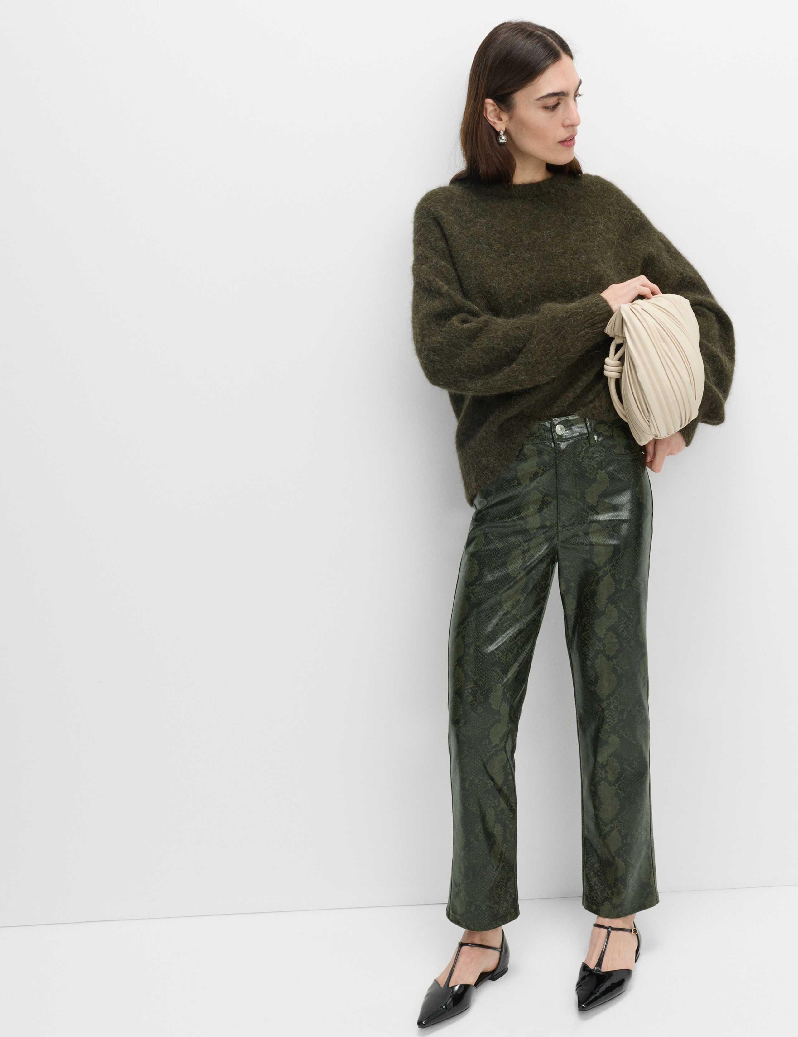 Faux Leather Snake Print Straight Leg Trousers 3 of 7