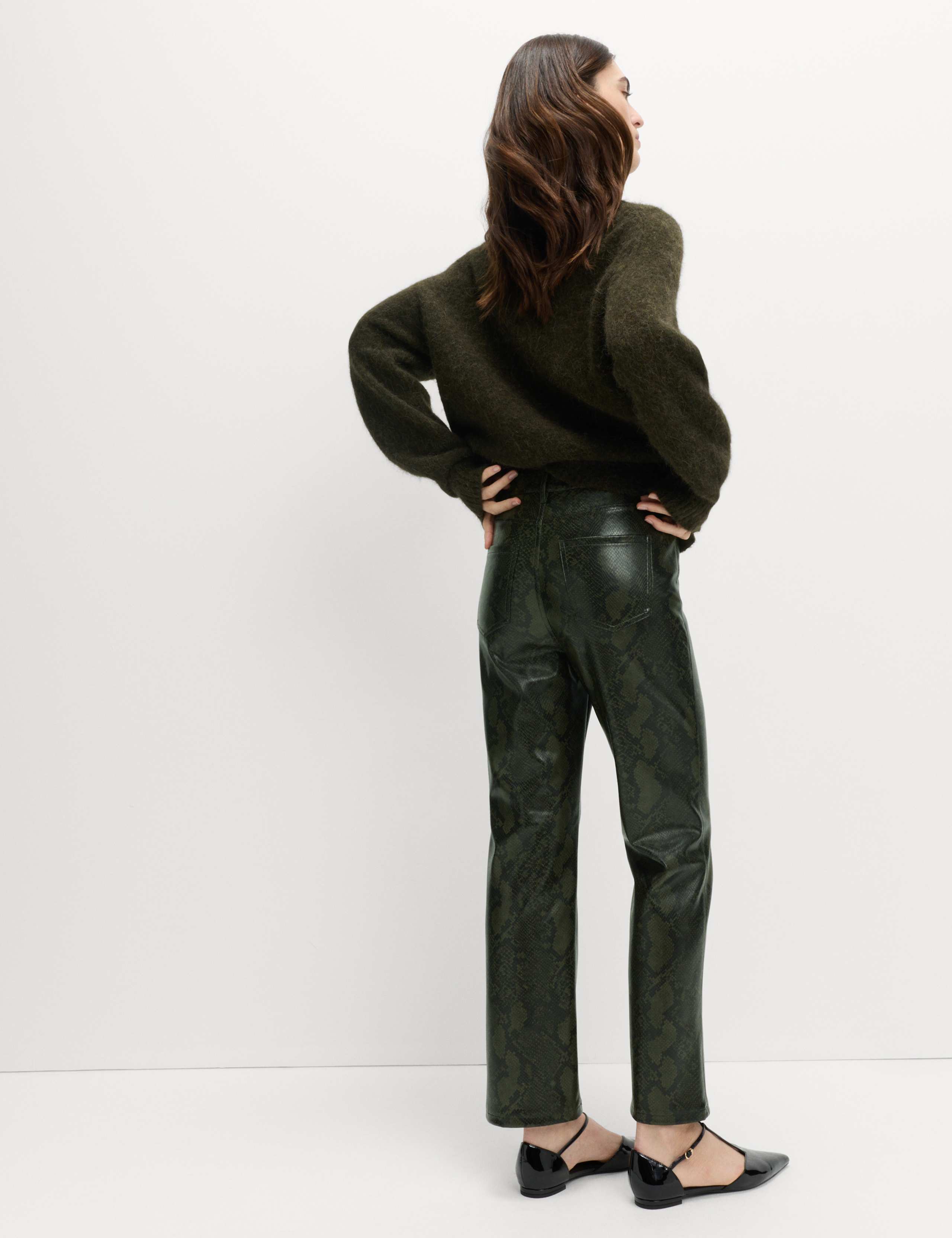 Faux Leather Snake Print Straight Leg Trousers 6 of 7