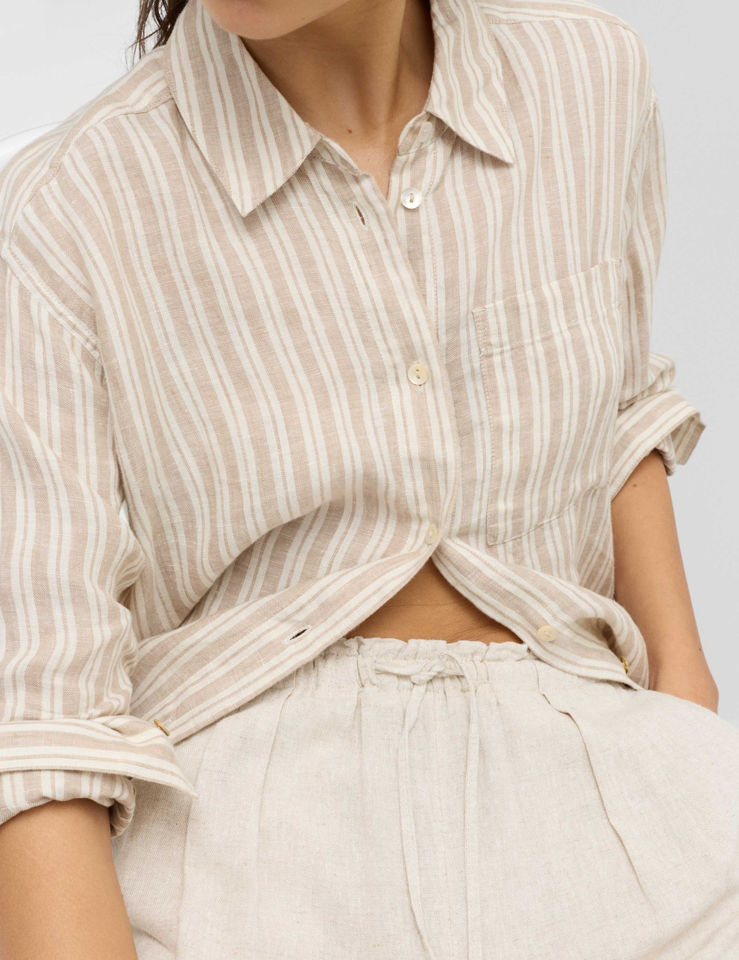 Linen Rich Elasticated Waist Tapered Trousers 3 of 5