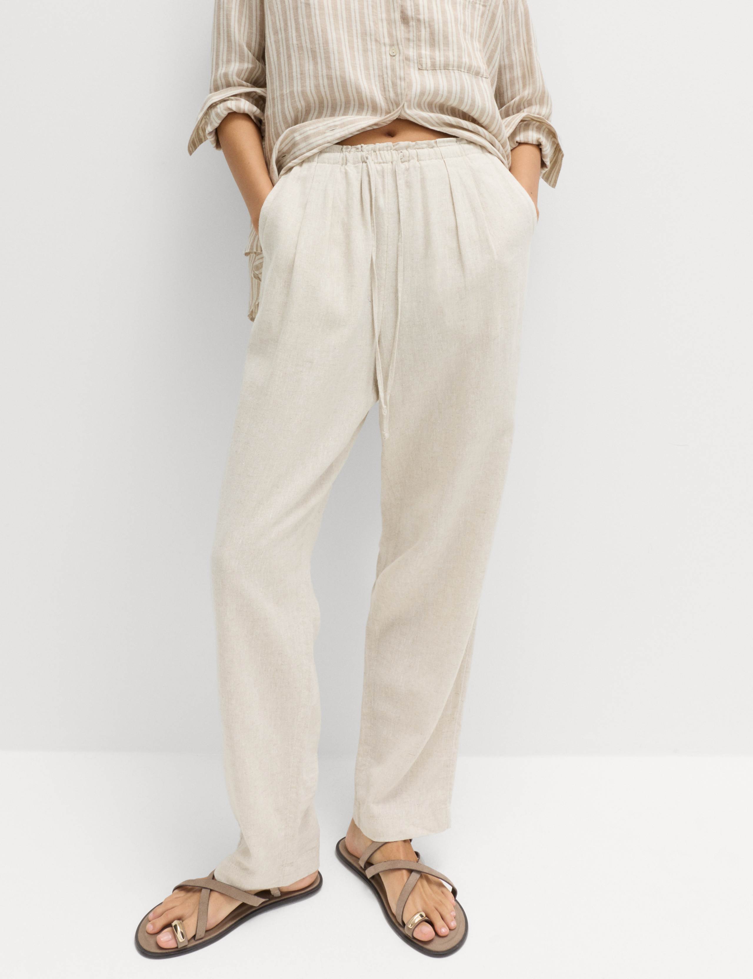 Linen Rich Elasticated Waist Tapered Trousers 5 of 5