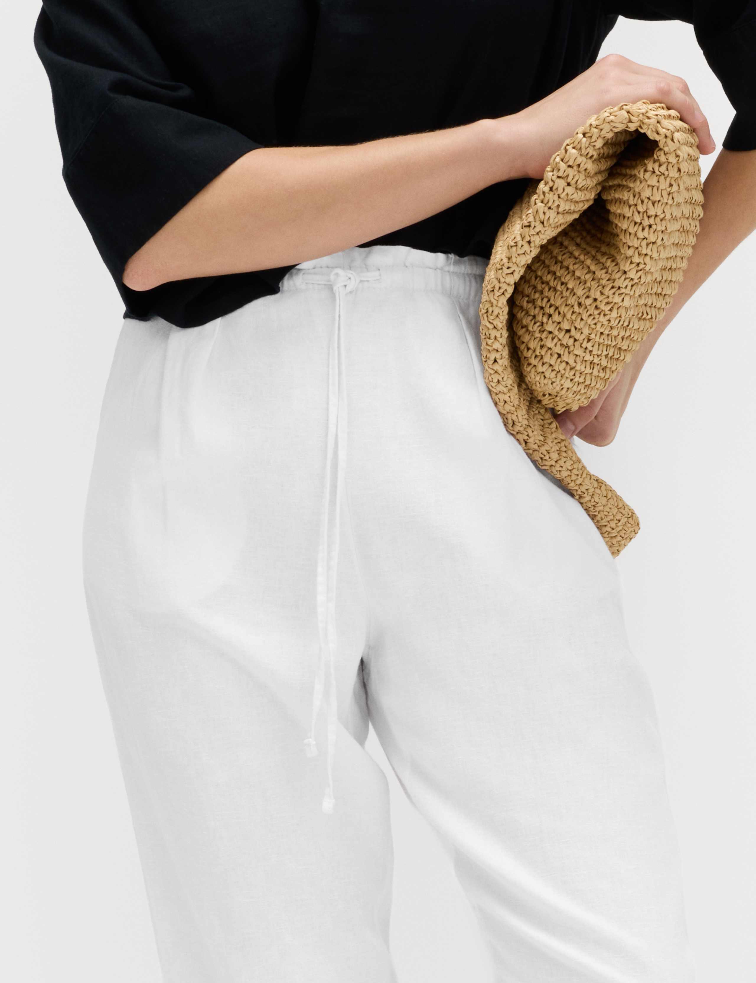 Linen Rich Elasticated Waist Tapered Trousers 3 of 6