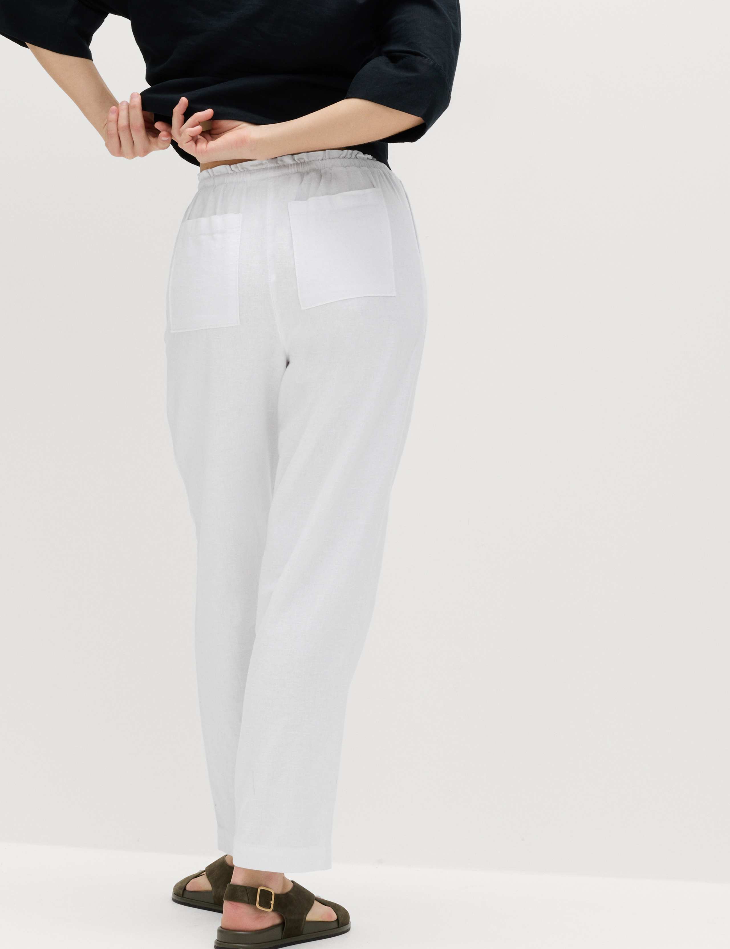 Linen Rich Elasticated Waist Tapered Trousers 4 of 6