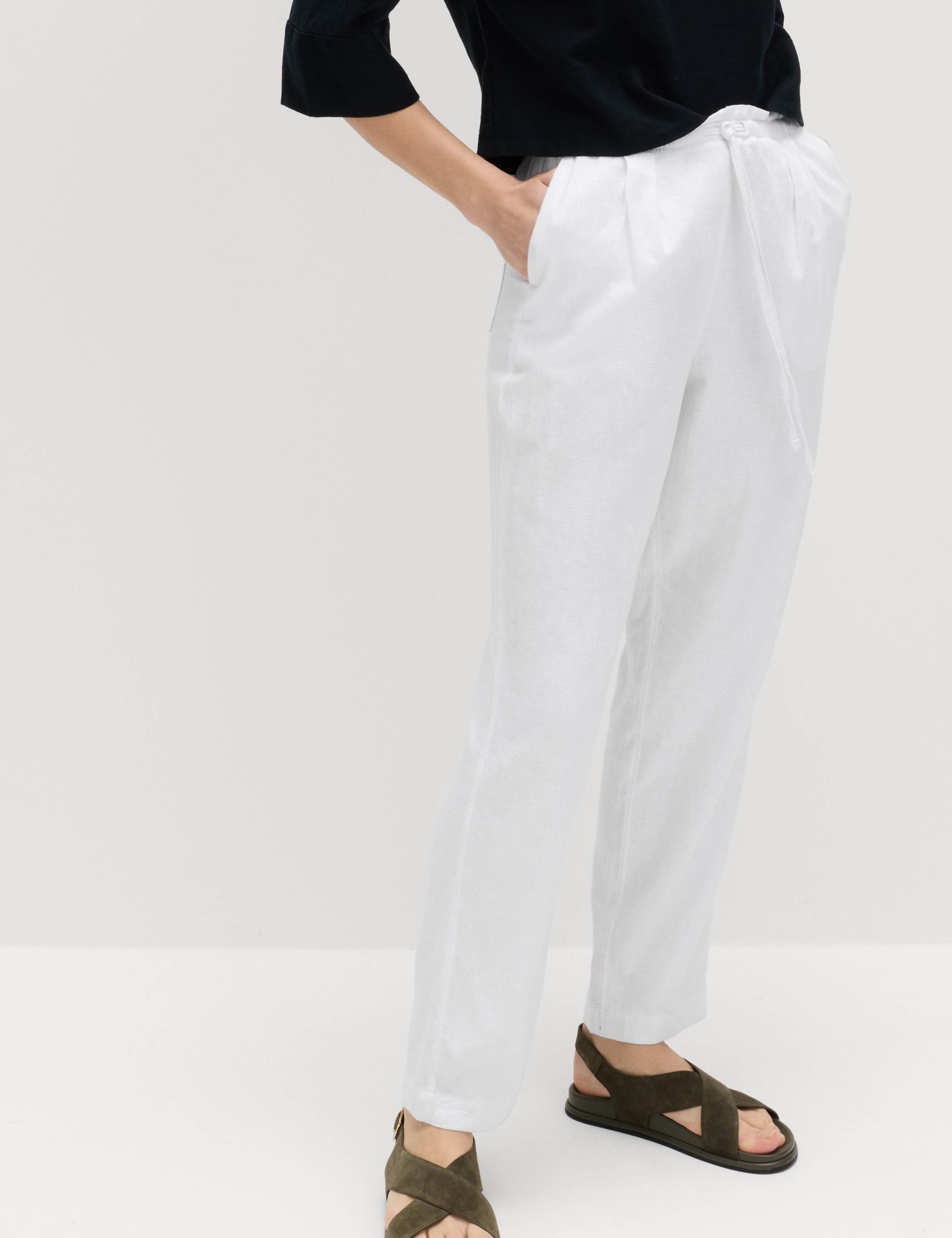 Linen Rich Elasticated Waist Tapered Trousers 6 of 6