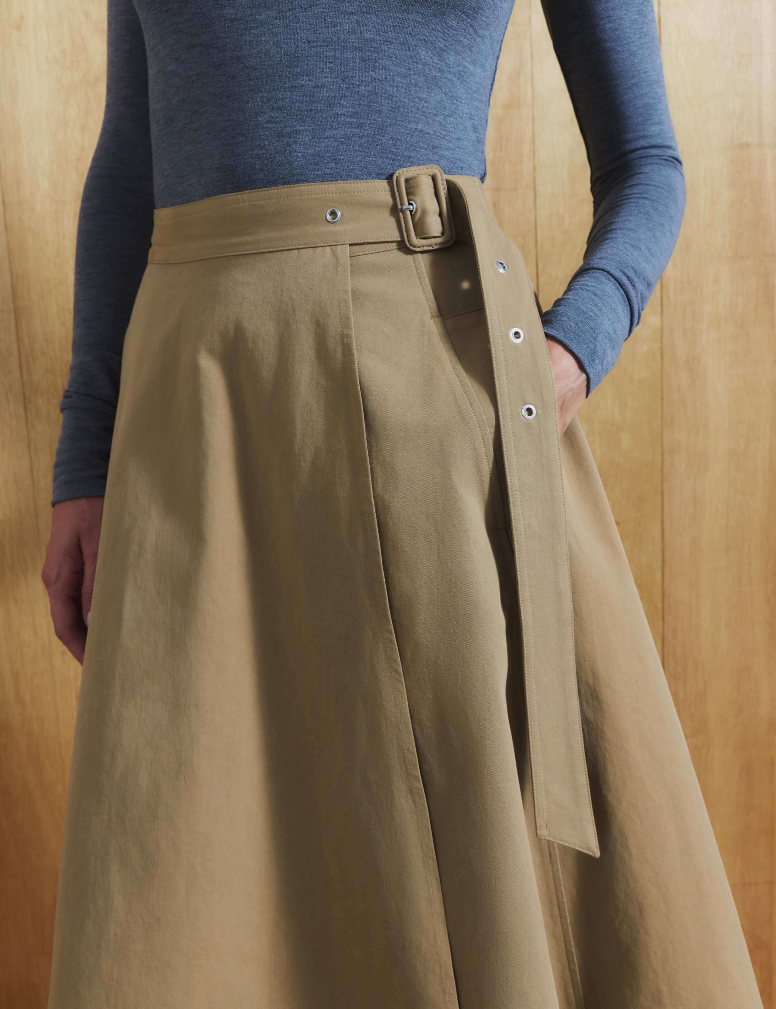 Pure Cotton Buckle Detail Midi Wrap Skirt 4 of 7