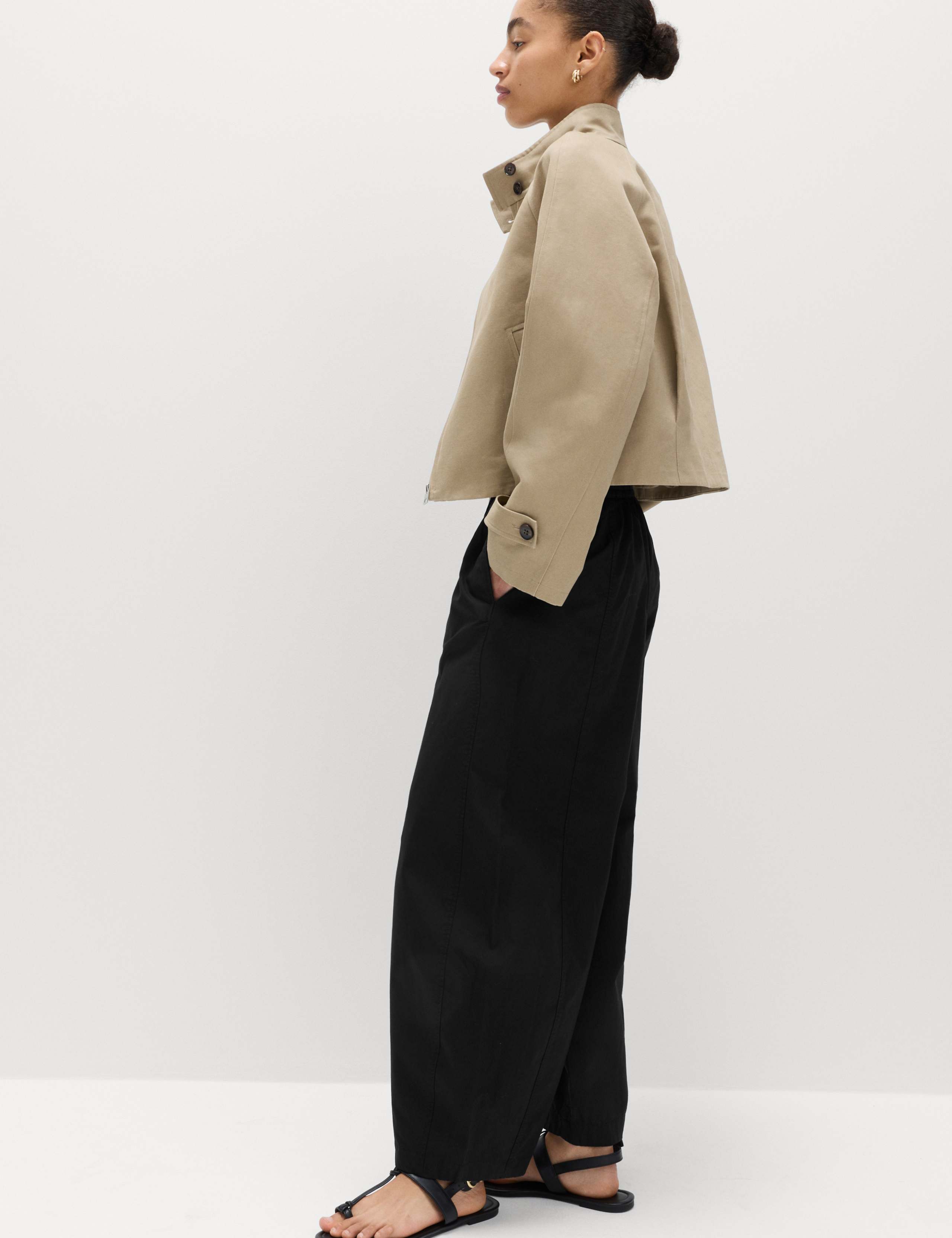 Pure Cotton Drawstring Barrel Leg Ankle Grazer Trousers 5 of 5