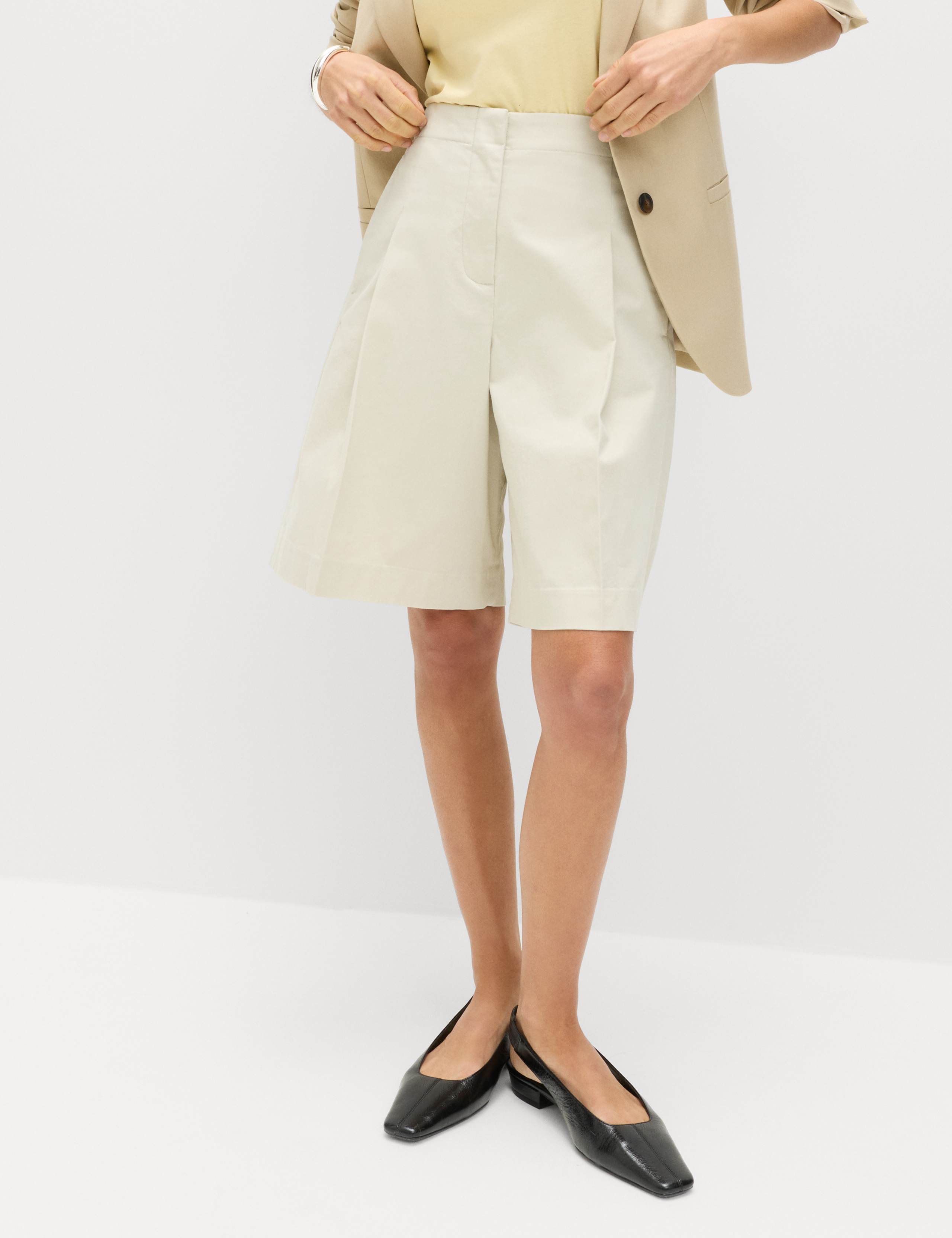 Cotton Rich High Waisted Pleat Front Bermuda Shorts 1 of 5