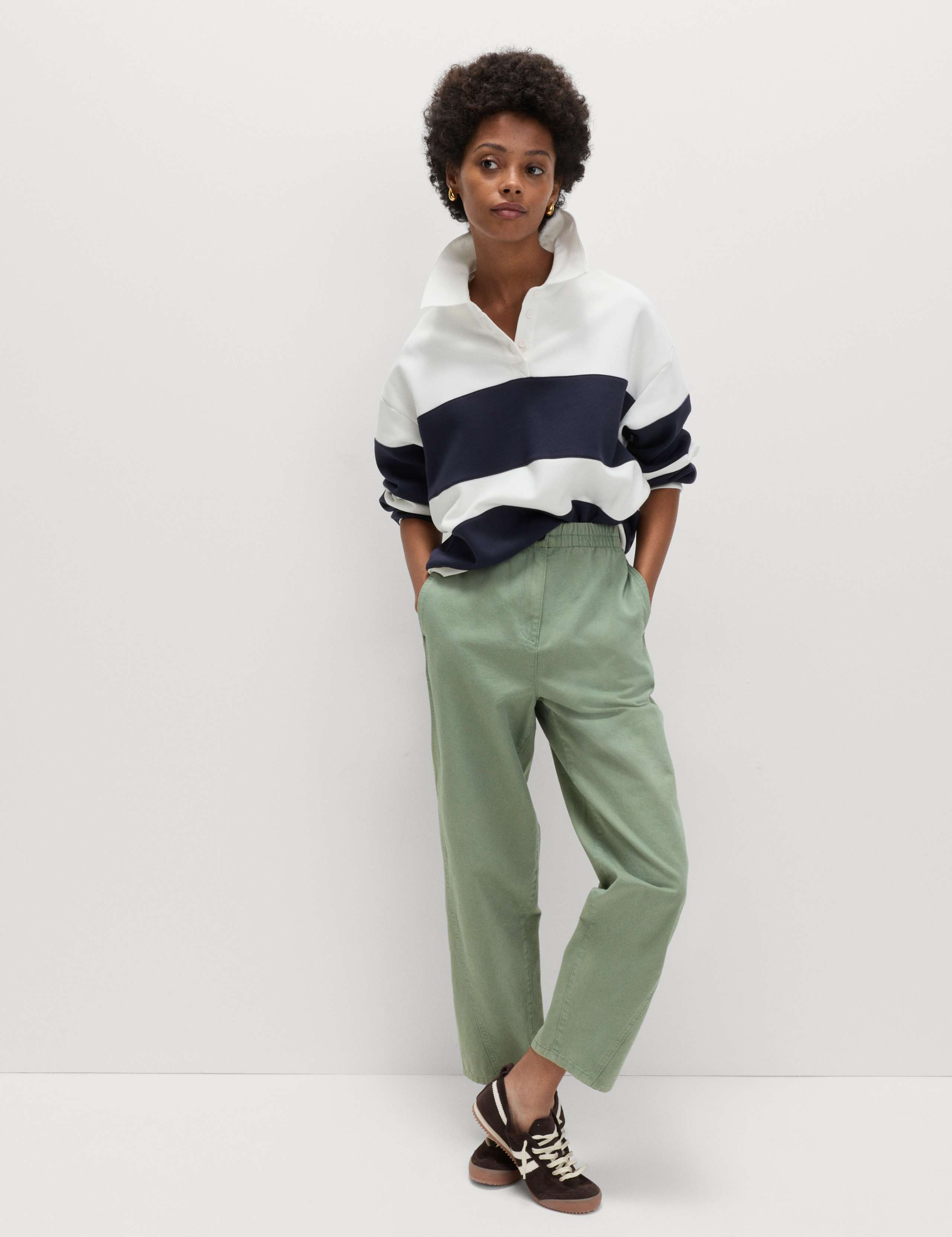 Pure Cotton Elasticated Waist Carrot Leg Trousers 3 of 6